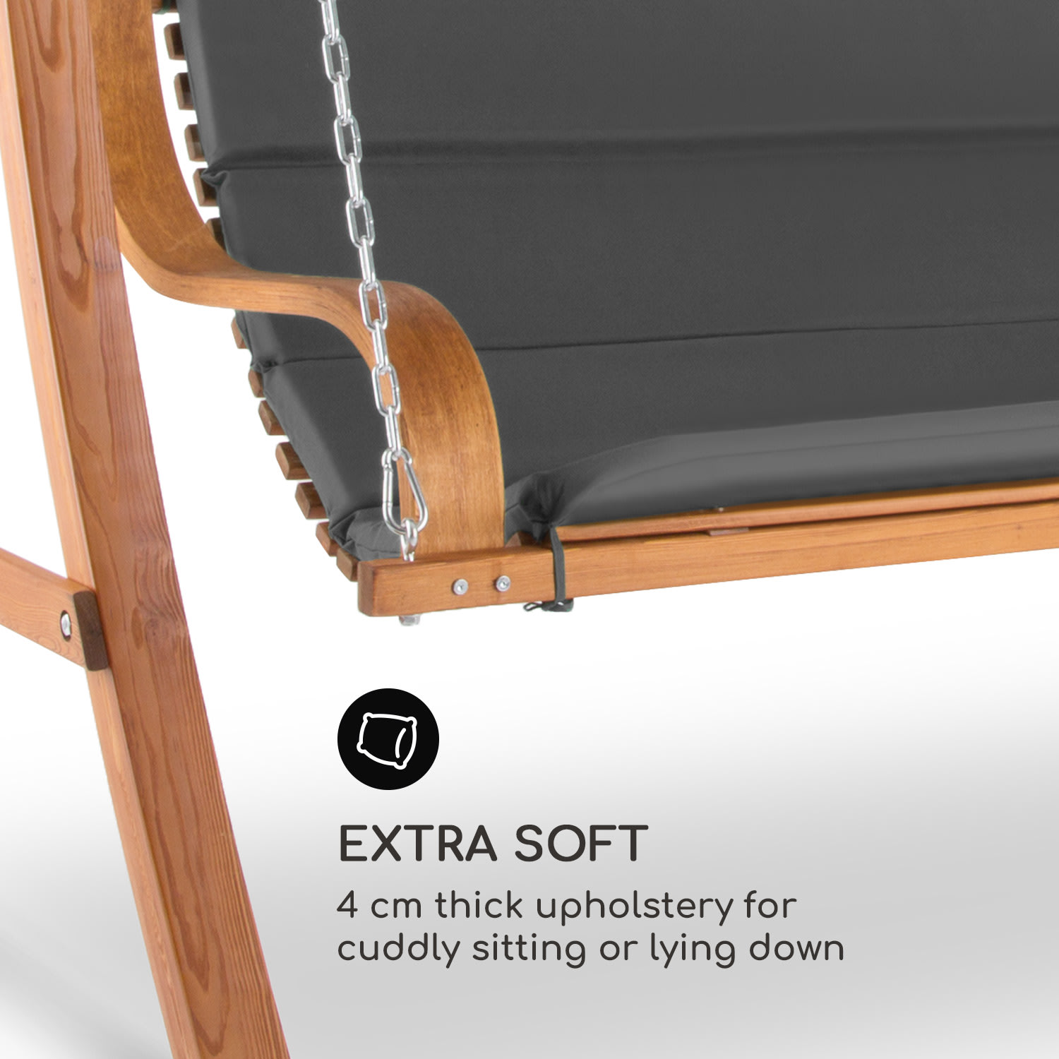 Tahiti, huśtawka ogrodowa, zadaszenie przed słońcem, 110 cm, 2 miejsca, masyw, szara 