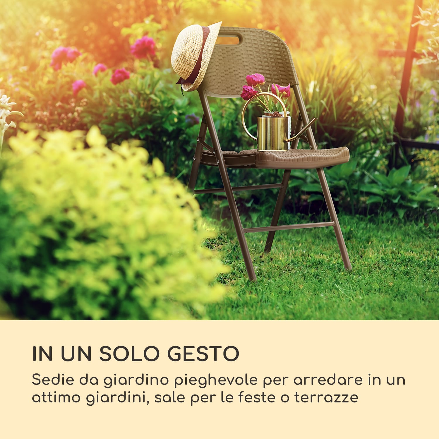 Burgos Seat set da 2 sedie pieghevoli HDPE acciaio aspetto rattan marrone 