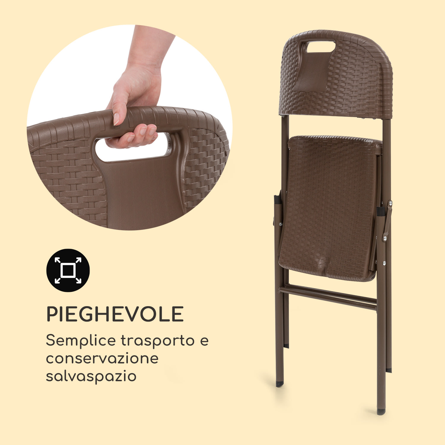 Burgos Seat set da 2 sedie pieghevoli HDPE acciaio aspetto rattan marrone 