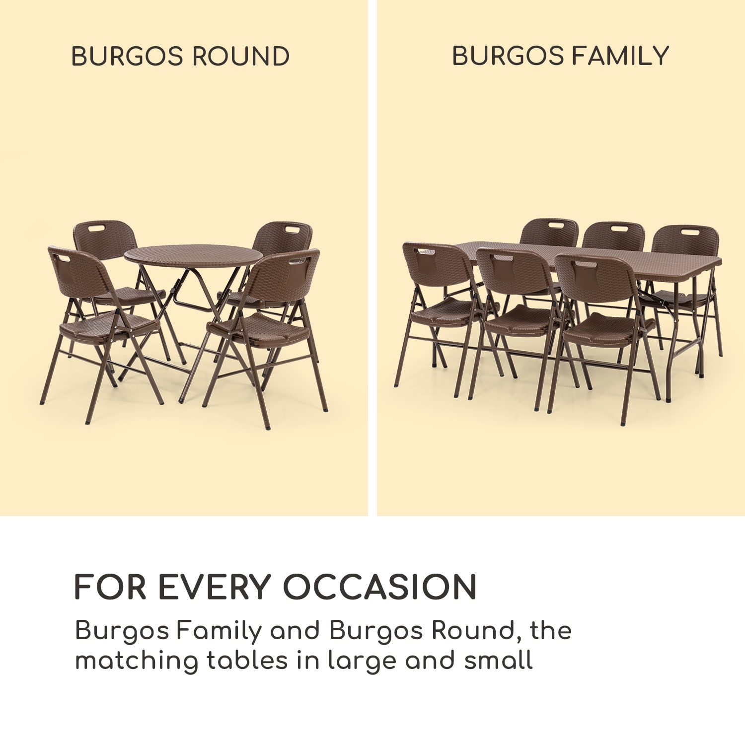Burgos Seat, składanie krzesło, zestaw 2 sztuk, HDPE, stal, rattanowy wygląd, brązowy 