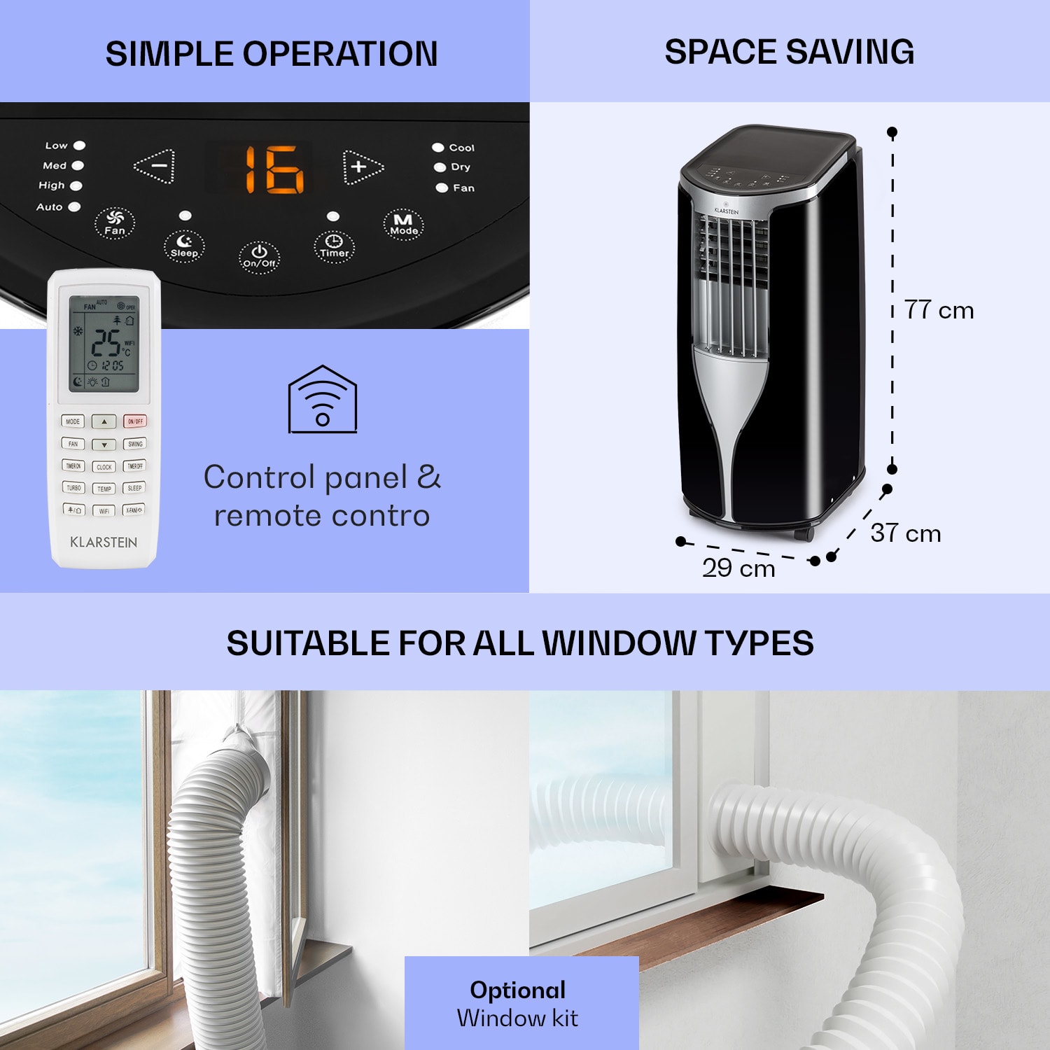 New Breeze ECO, mobilní klimatizace, 935 W, 10.000 BTU / hod. (2,9 kW), A+ 10.000 BTU | Černá / Stříbrná metalíza