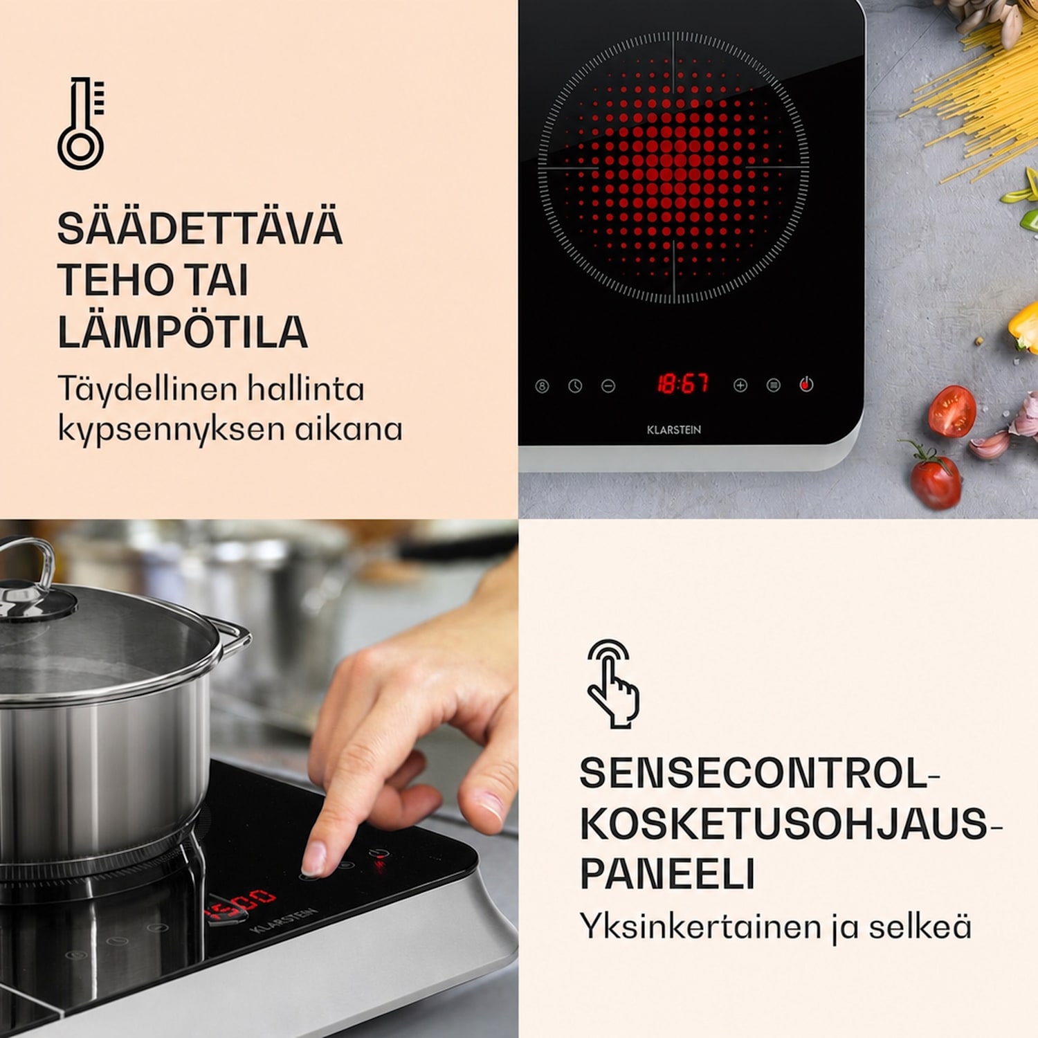InnoChef-induktioliesi 3400 W kosketusohjaus keraaminen Musta / Hopea Metallinen