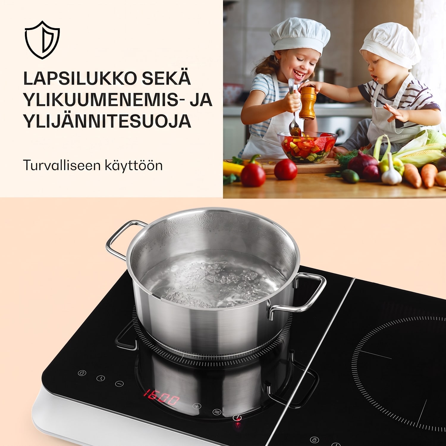 InnoChef-induktioliesi 3400 W kosketusohjaus keraaminen Musta / Hopea Metallinen