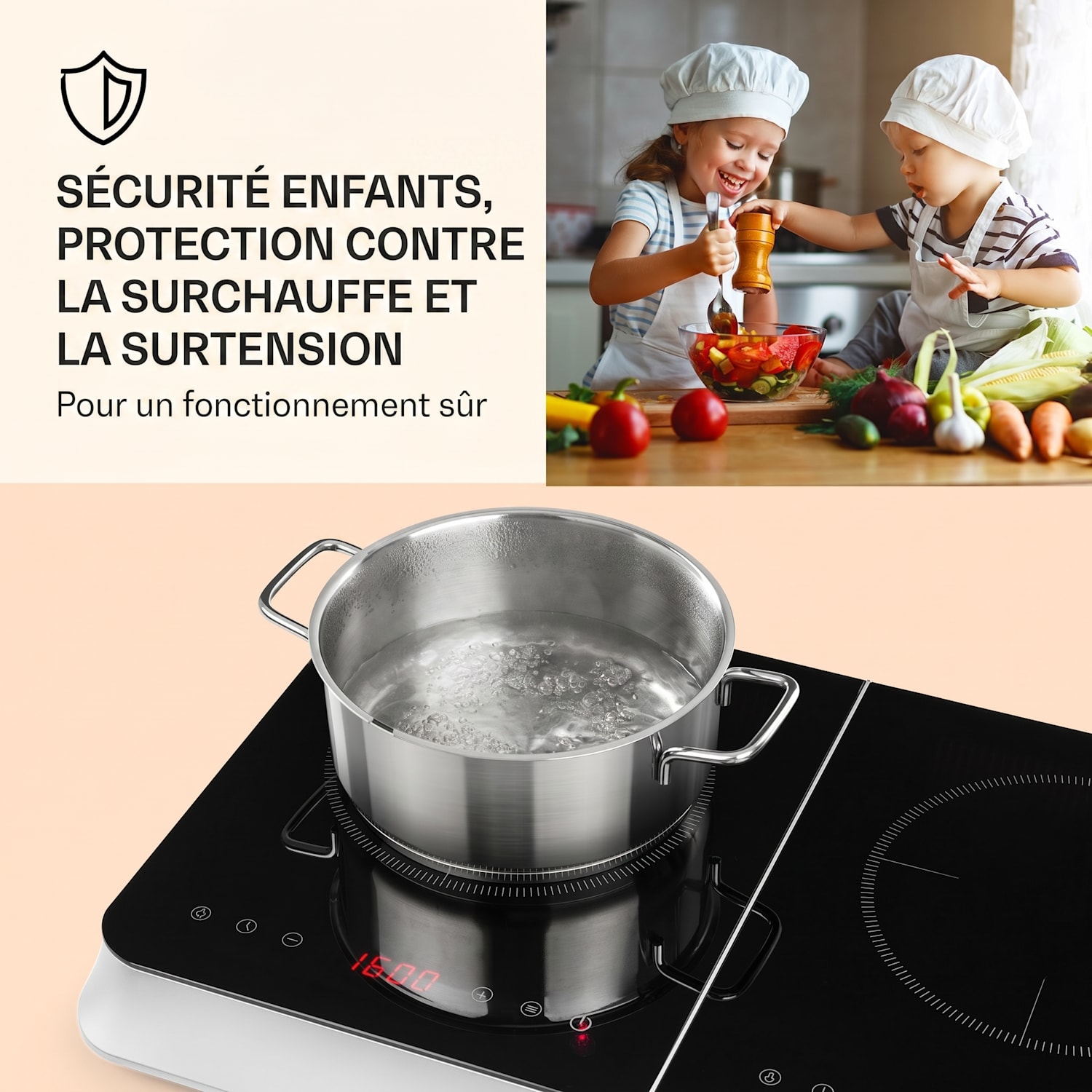 InnoChef Plaque de cuisson à induction 3400W Touch Control Verre céramique Noir / Argent Métallisé