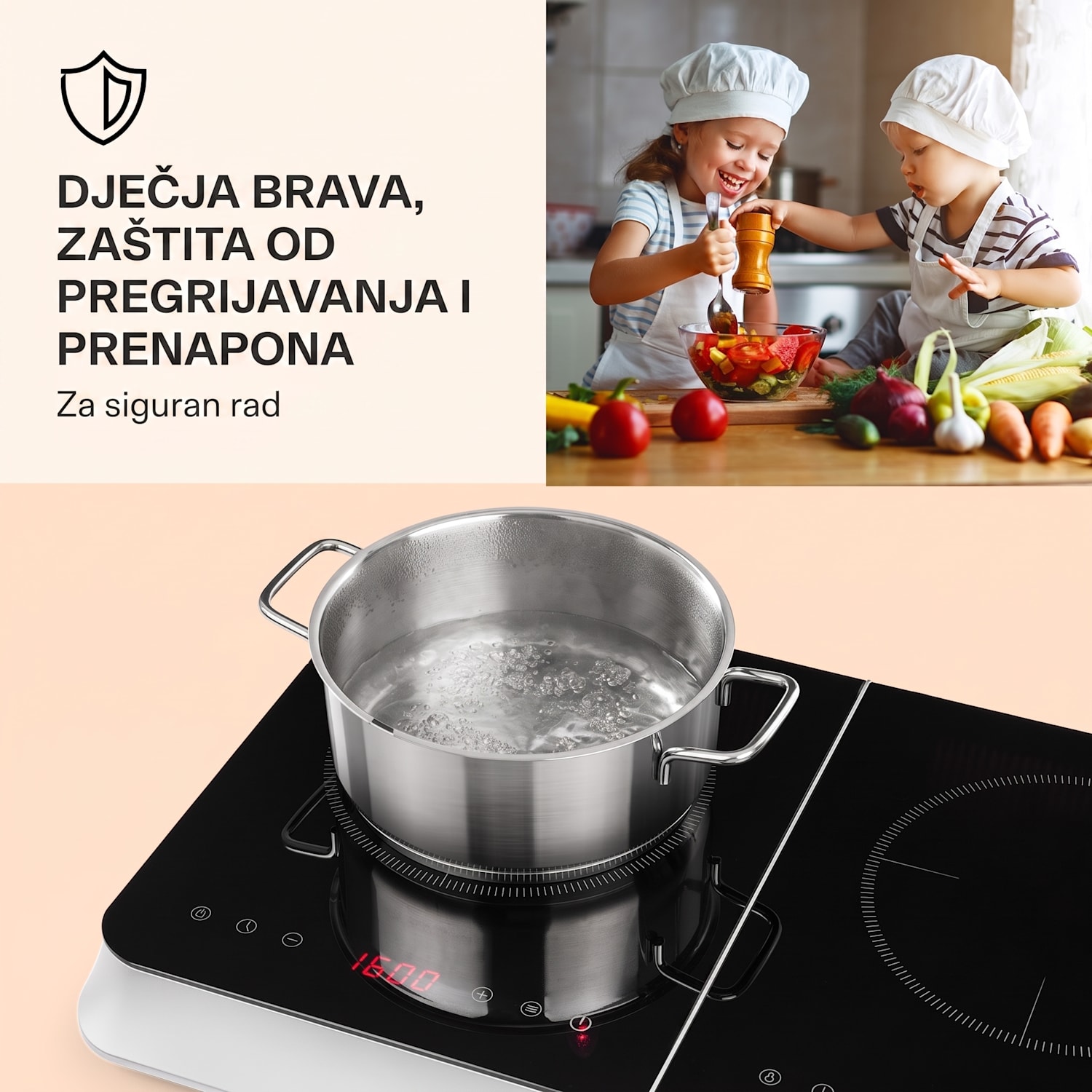 InnoChef, indukcijska ploča za kuhanje, 3400 W, zaslon osjetljiv na dodir, staklokeramika, srebrna Crna / srebrna metalik