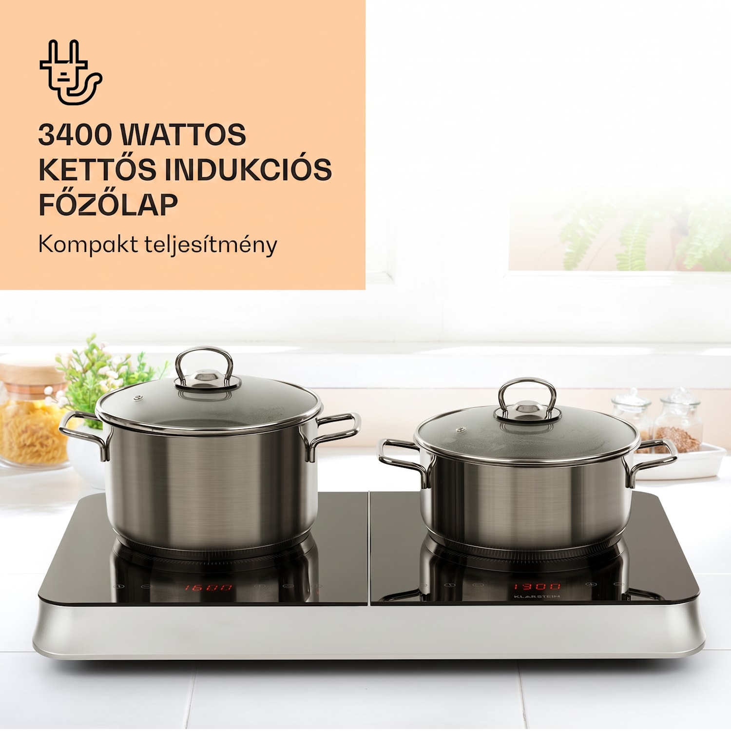 InnoChef, indukciós főzőlap, 3400 W, érintésvezérlés, üvegkerámia Fekete / Ezüst metál
