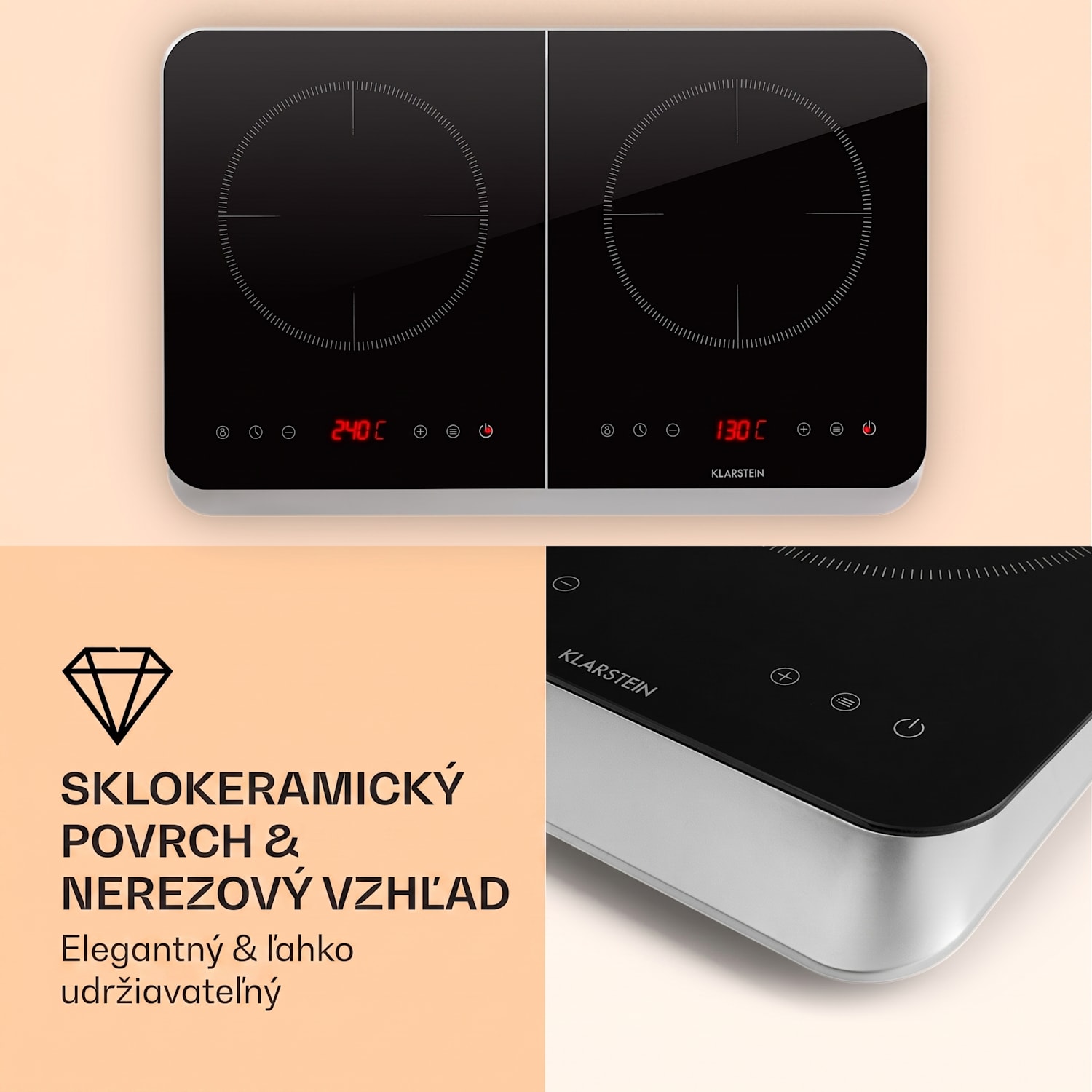 InnoChef, indukčná varná doska, 3400 W, dotykové ovládanie, sklokeramika Čierna / Strieborná metalíza