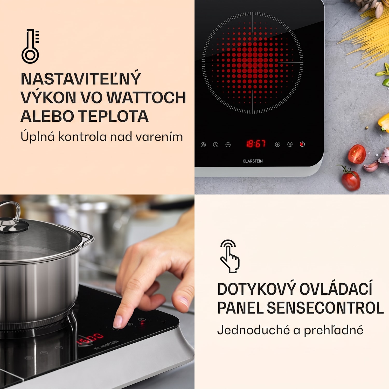 InnoChef, indukčná varná doska, 3400 W, dotykové ovládanie, sklokeramika Čierna / Strieborná metalíza