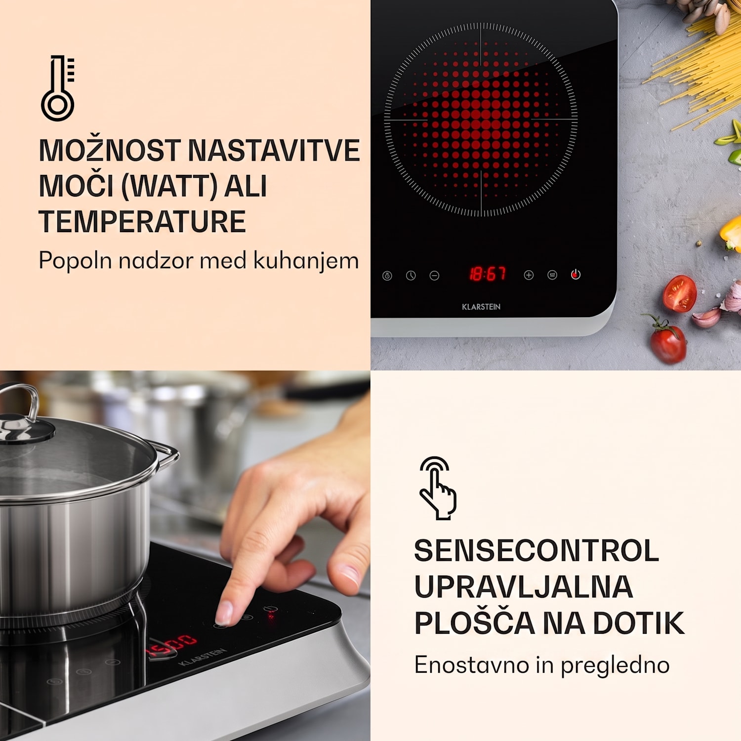 InnoChef, indukcijska kuhalna plošča, 3400 W, krmiljenje na dotik, steklokeramika,  barva Črna / Srebrna kovinska barva
