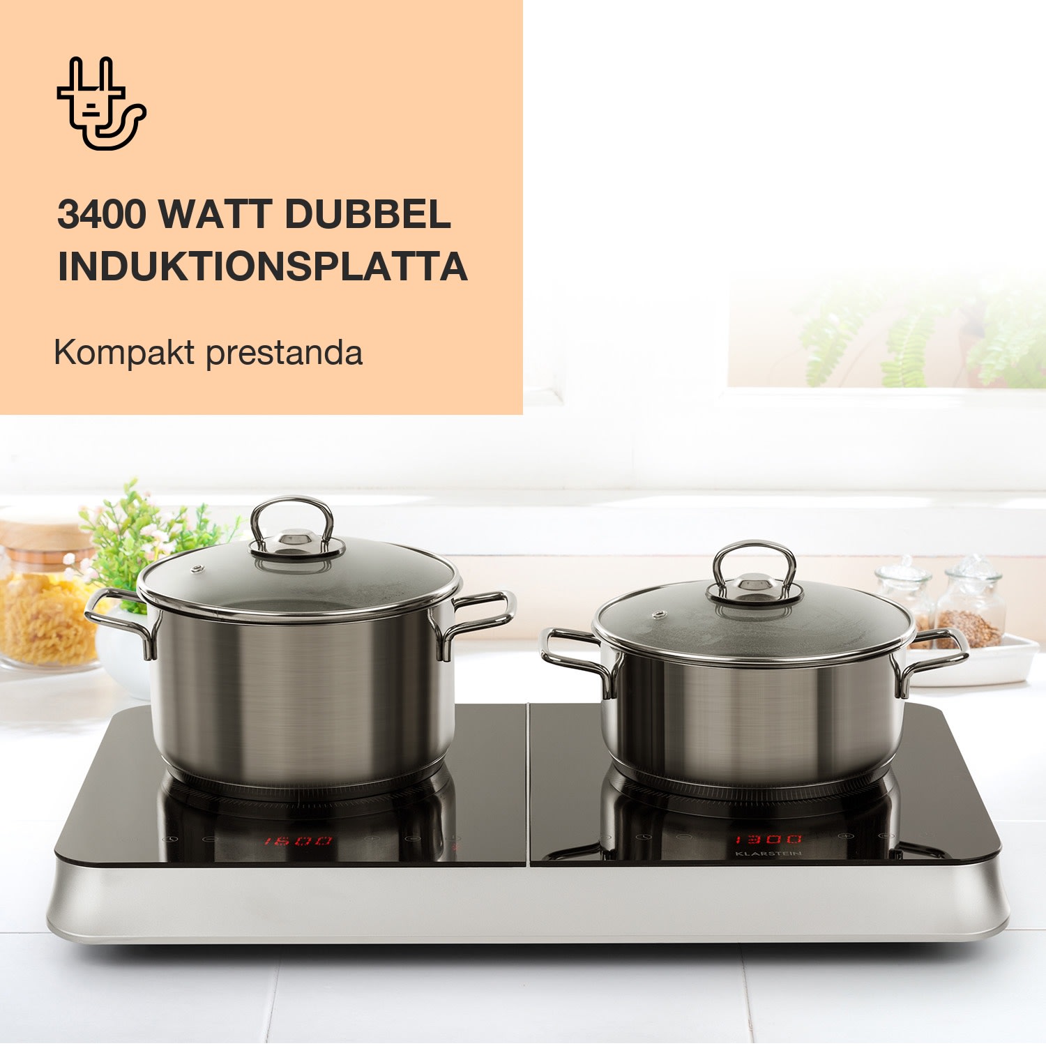 InnoChef induktionshäll 3400 W med touchkontroll glaskeramik Svart / Silver Metallic
