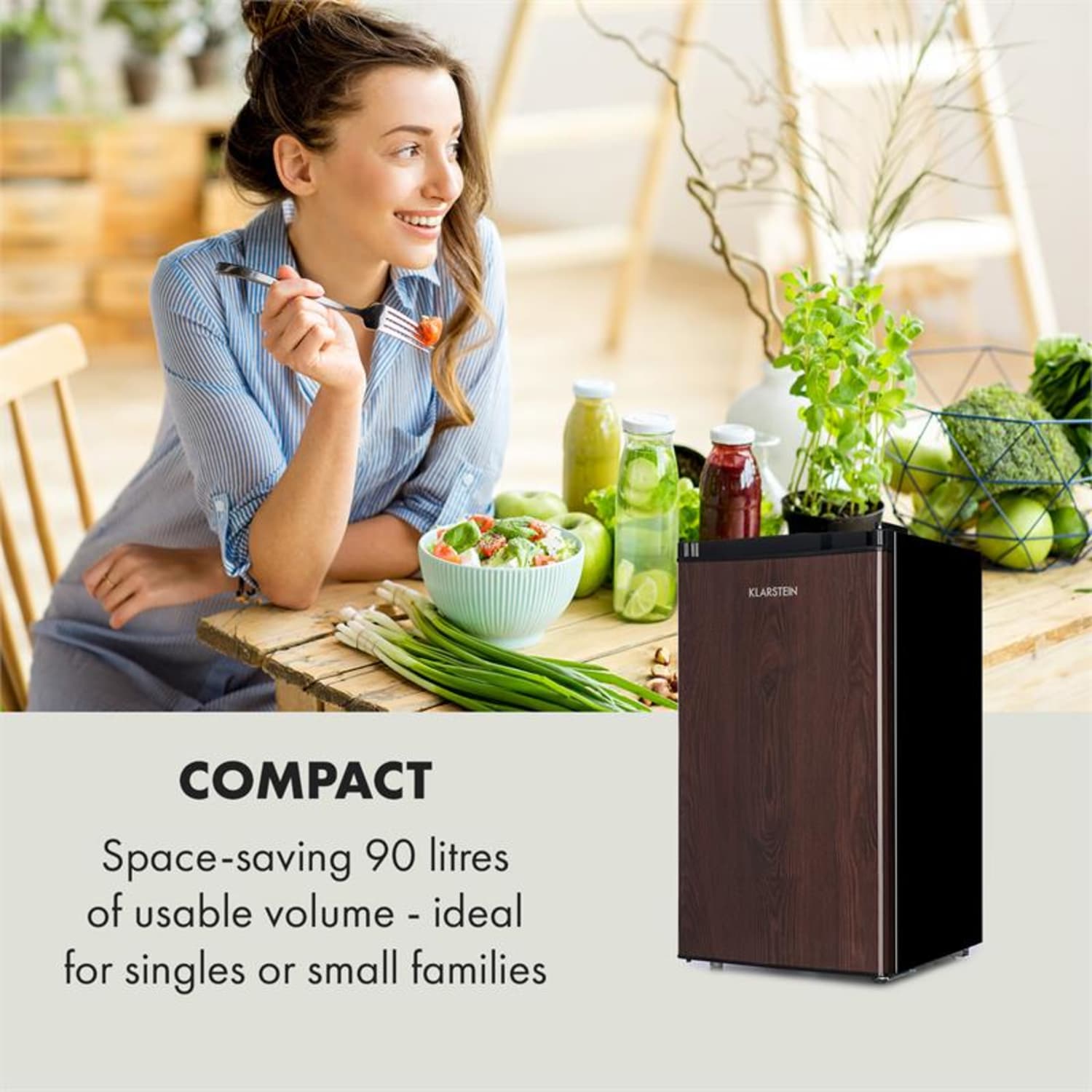 Feldberg koelkast A+ 90 liter MirageCool concept houten design zwart 