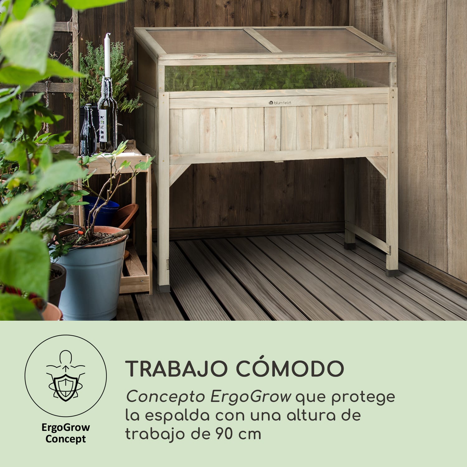 Altiplano Terrado Maceta elevada 120 x 121 x 54 Invernadero Fieltro Madera 