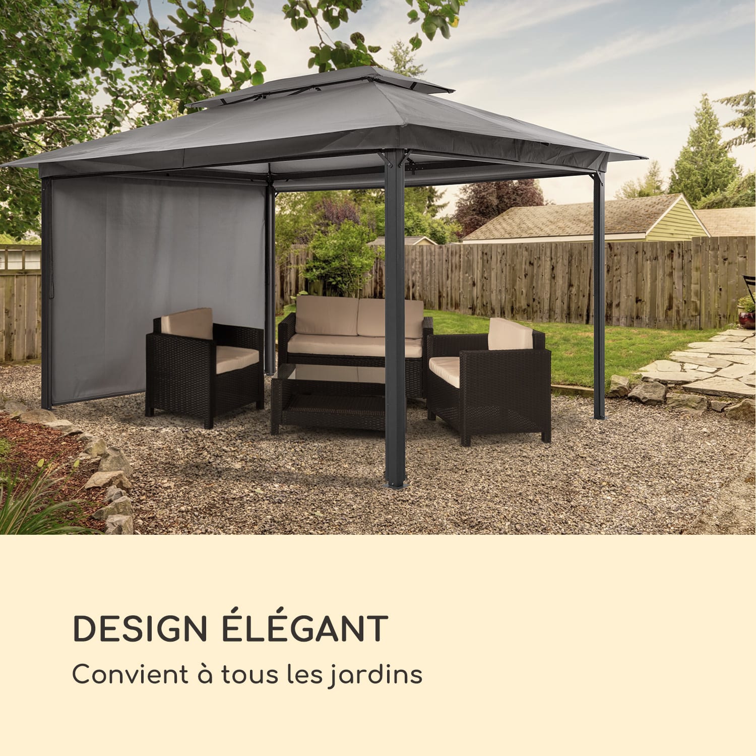 Grandezza Cortina pavillon de jardin 3x4 m 4 parois latérales gris foncé 3 x 4 m | Gris Foncé