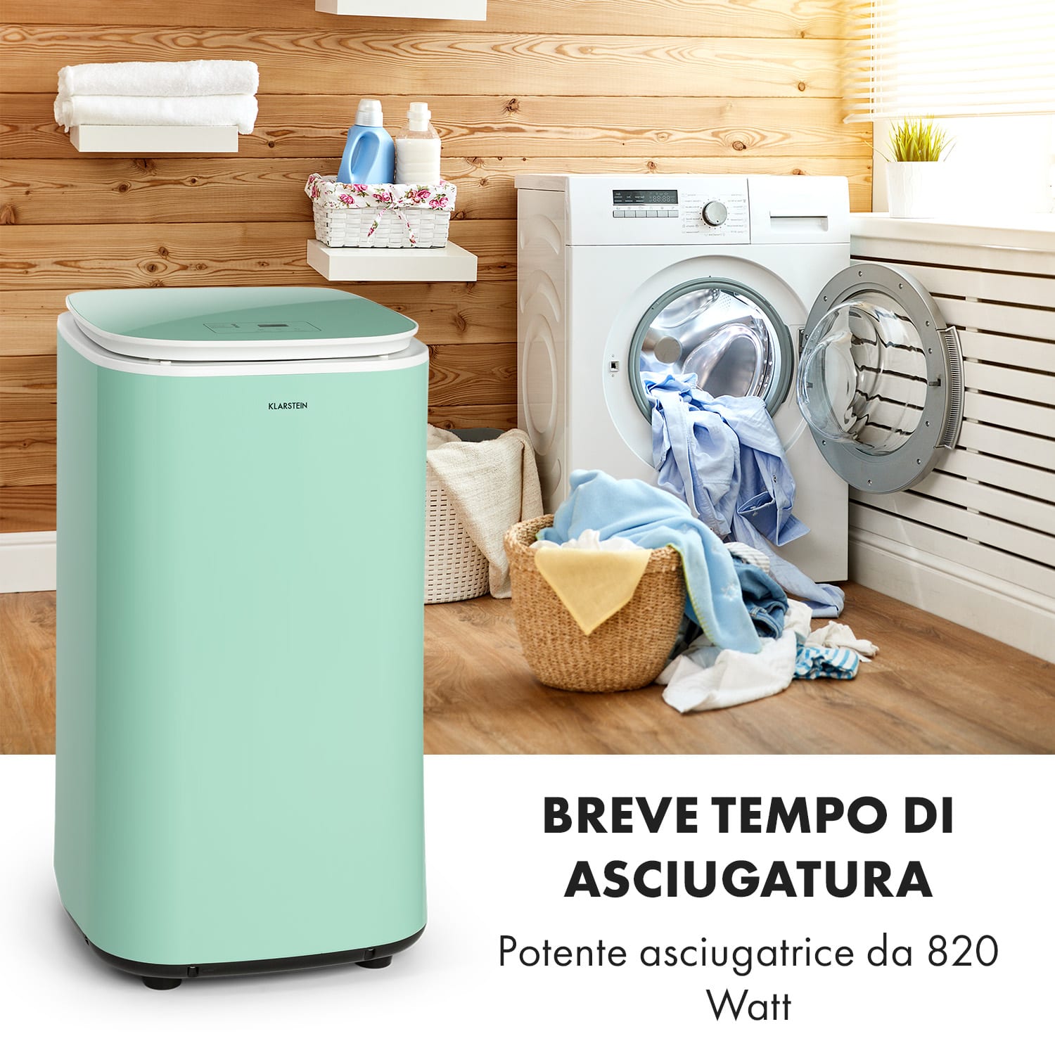 Zap Dry Asciugatrice 820W 50l Pannello Touch Schermo LED verde Menta