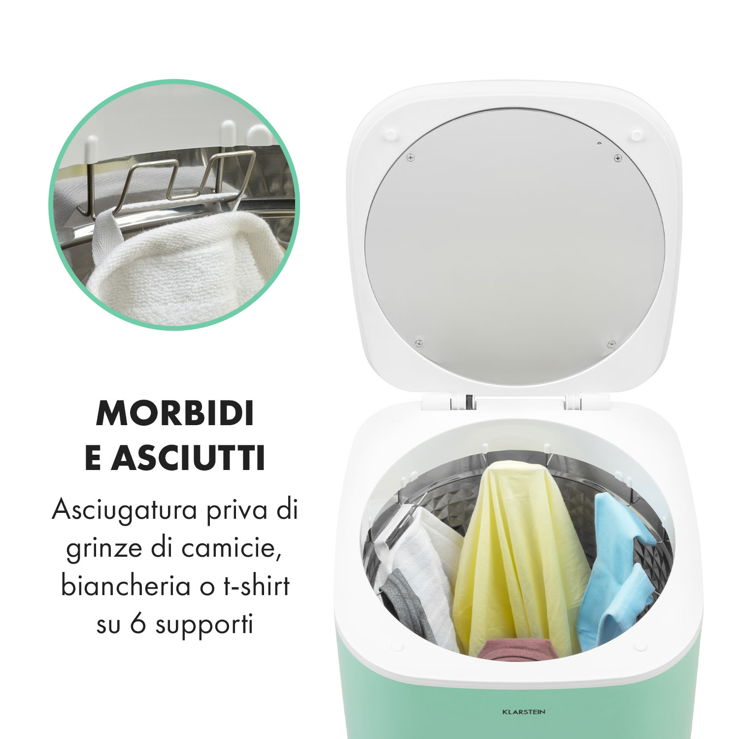 Zap Dry Asciugatrice 820W 50l Pannello Touch Schermo LED verde Menta