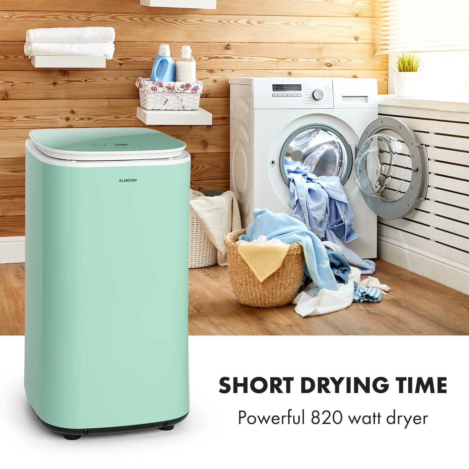 Zap Dry, suszarka do prania, 50 l, dotykowy panel obsługi, wyświetlacz LED, 820 W,  zielony Mięta