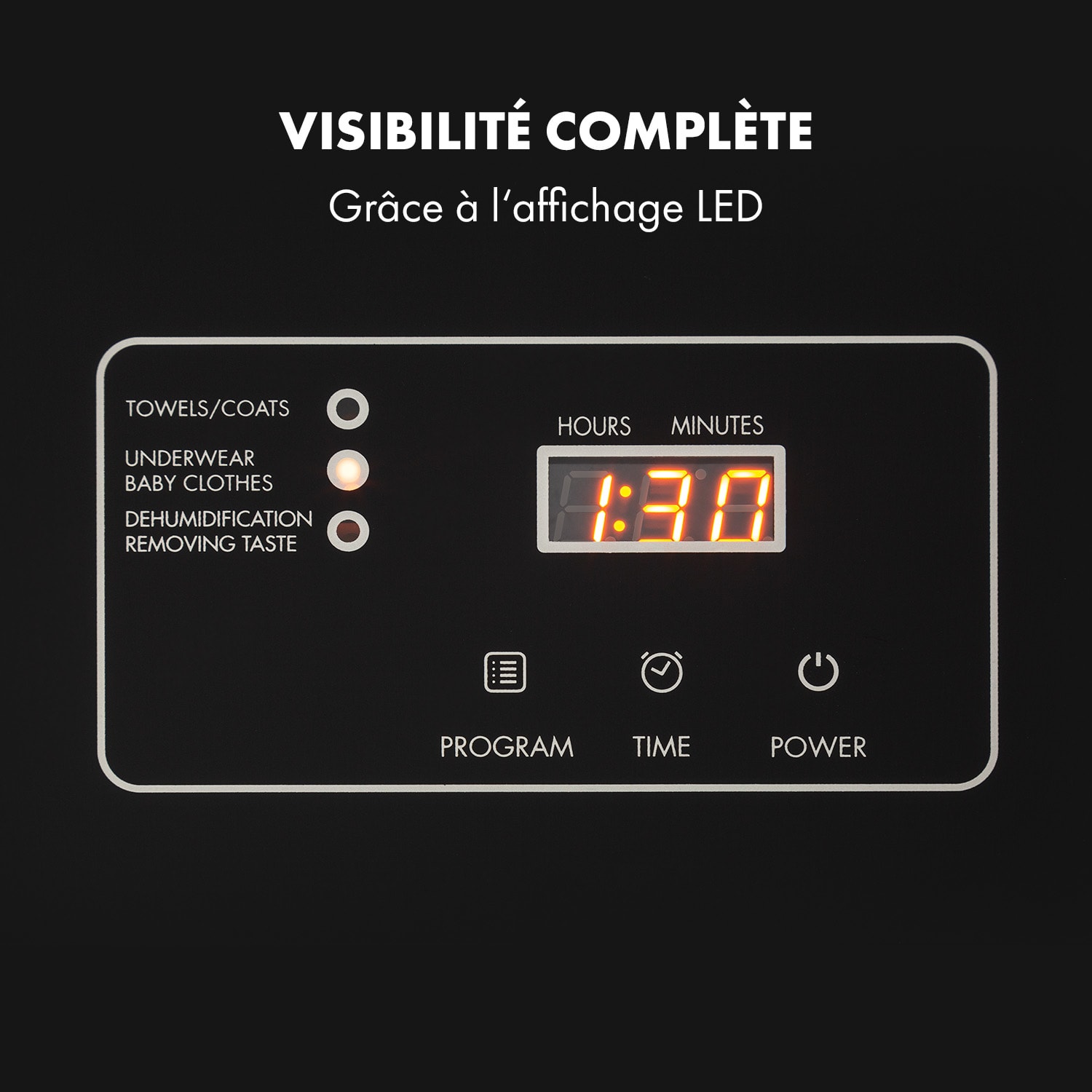 Zap Dry sèche-linge 820 W 50 l panneau de commande tactile voyants LED  blanc/noir 