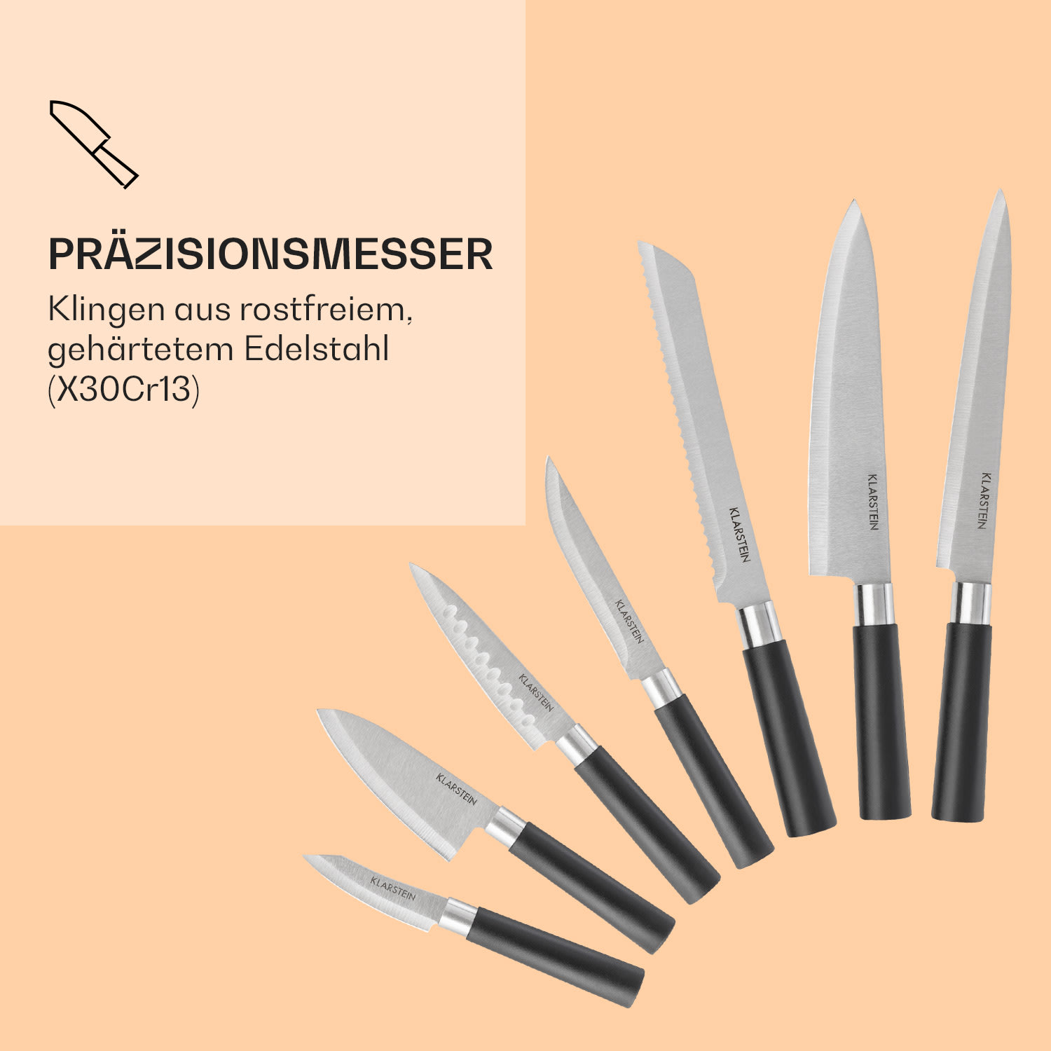 Kitano Plus Messer-Set 9 tlg. Holzblock Bambus-Schneidebrett weiß 