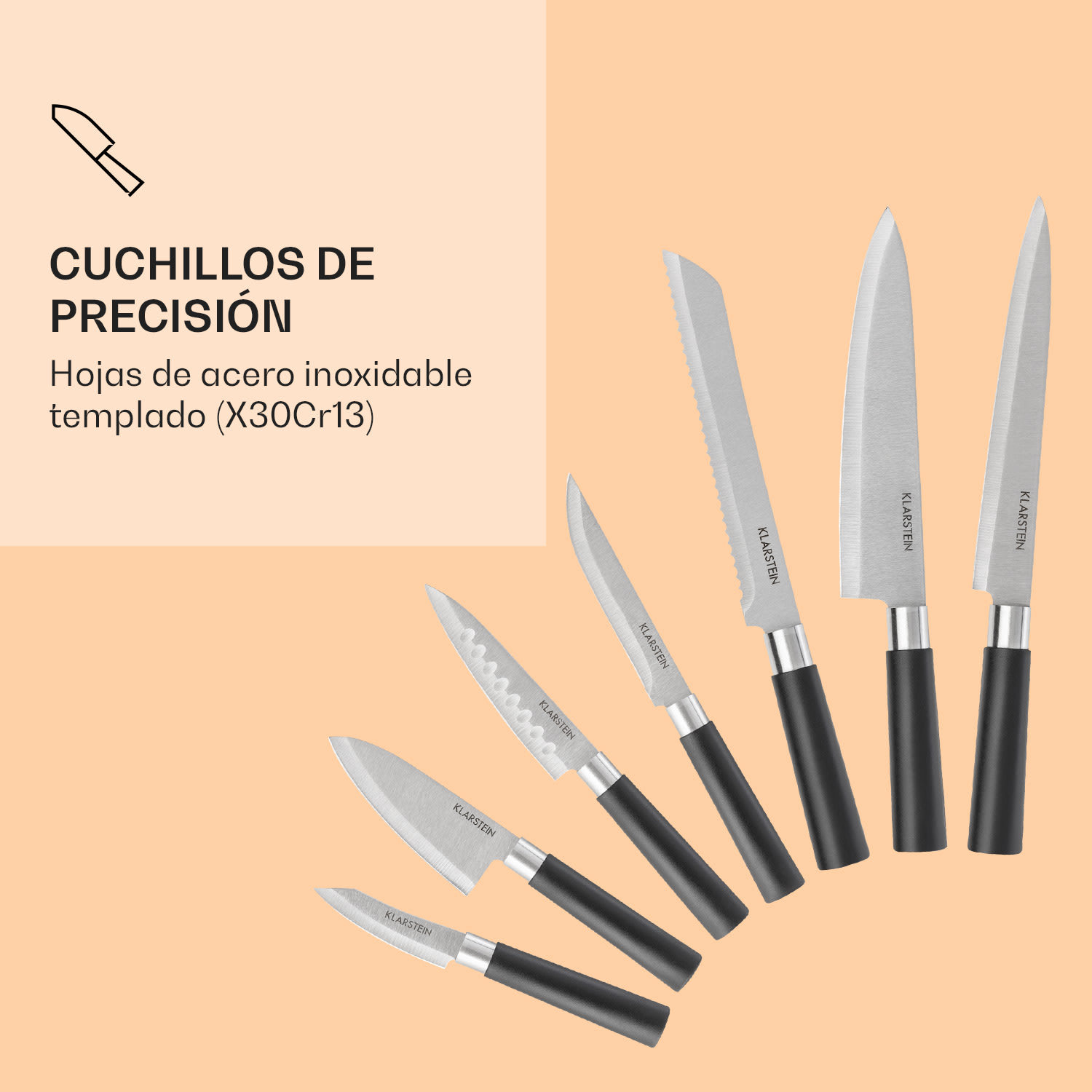 Kitano Plus Set de cuchillos 9 piezas Bloque de madera-tabla de corte de bambú Blanco 