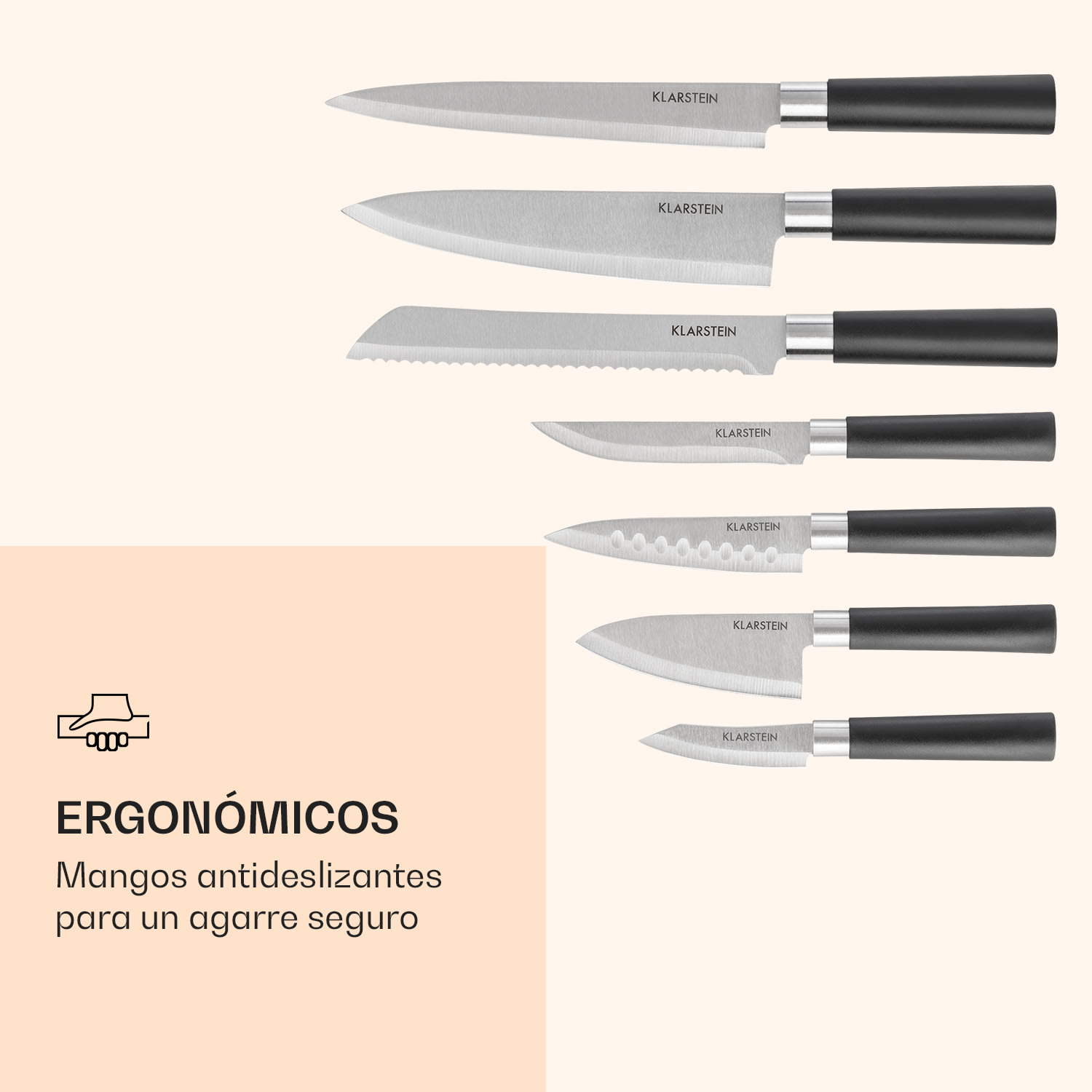 Kitano Plus Set de cuchillos 9 piezas Bloque de madera-tabla de corte de bambú Blanco 