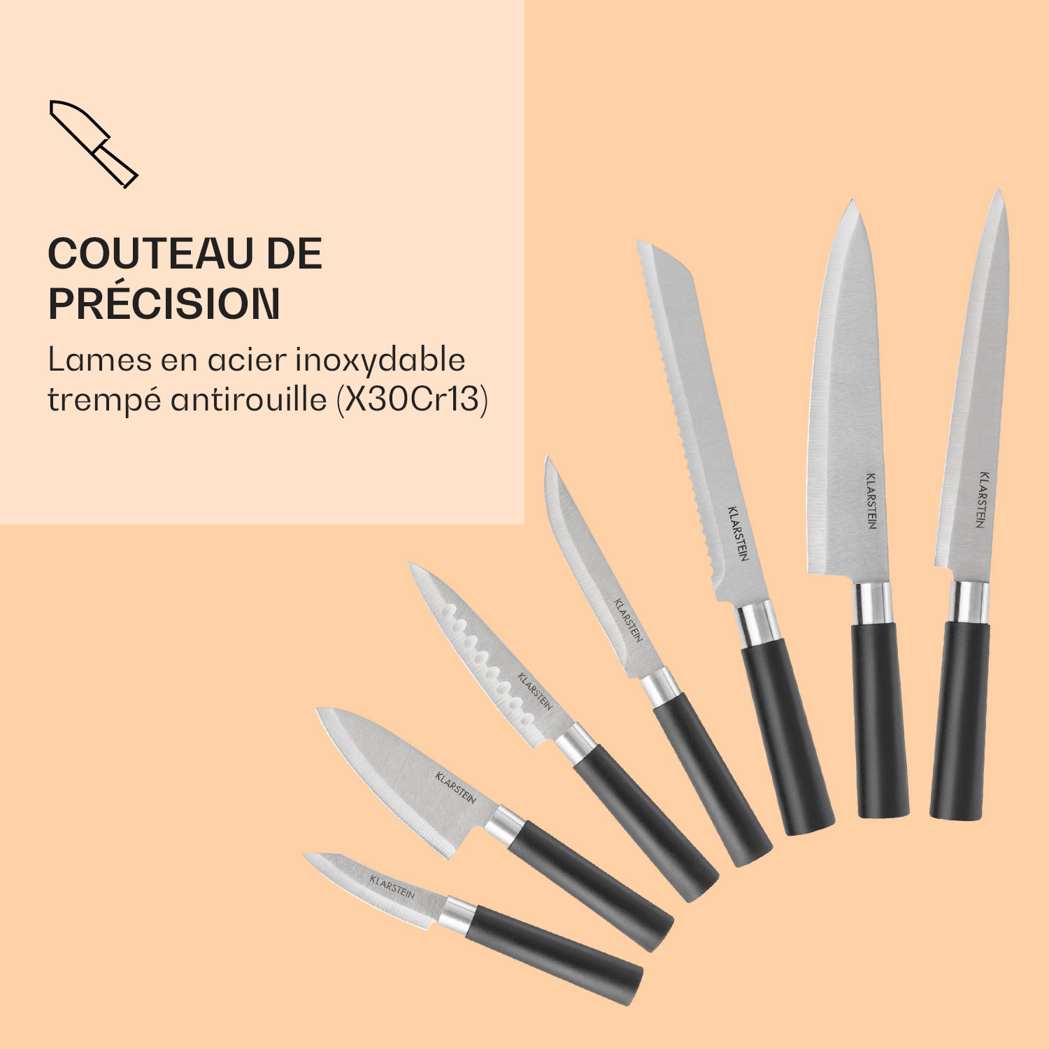 Kitano Plus Set de couteaux 9 pièces Planche à découper bloc bois bamb 