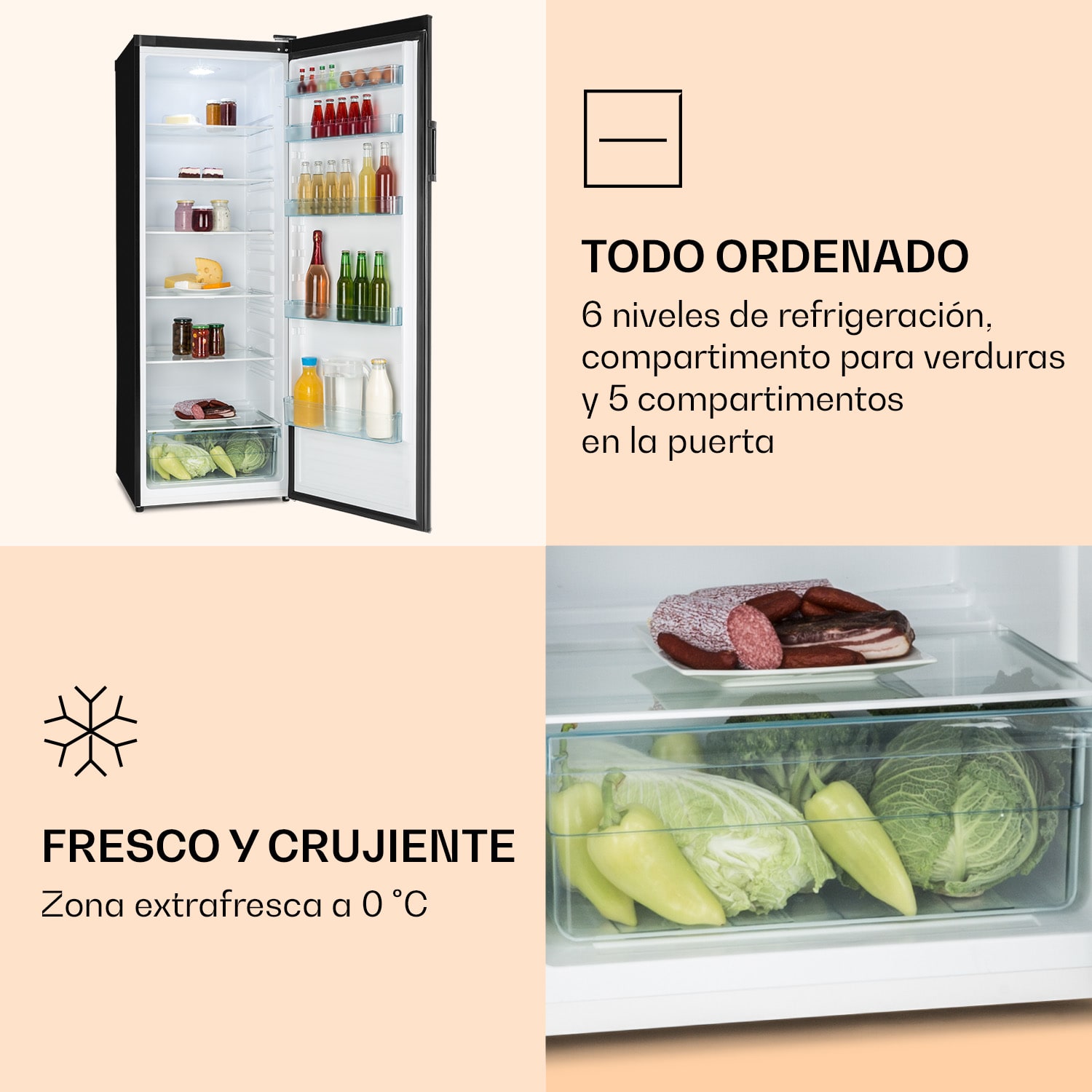 BigBoy Frigorífico 337l Crisper 6 niveles CEE Negro 323 L