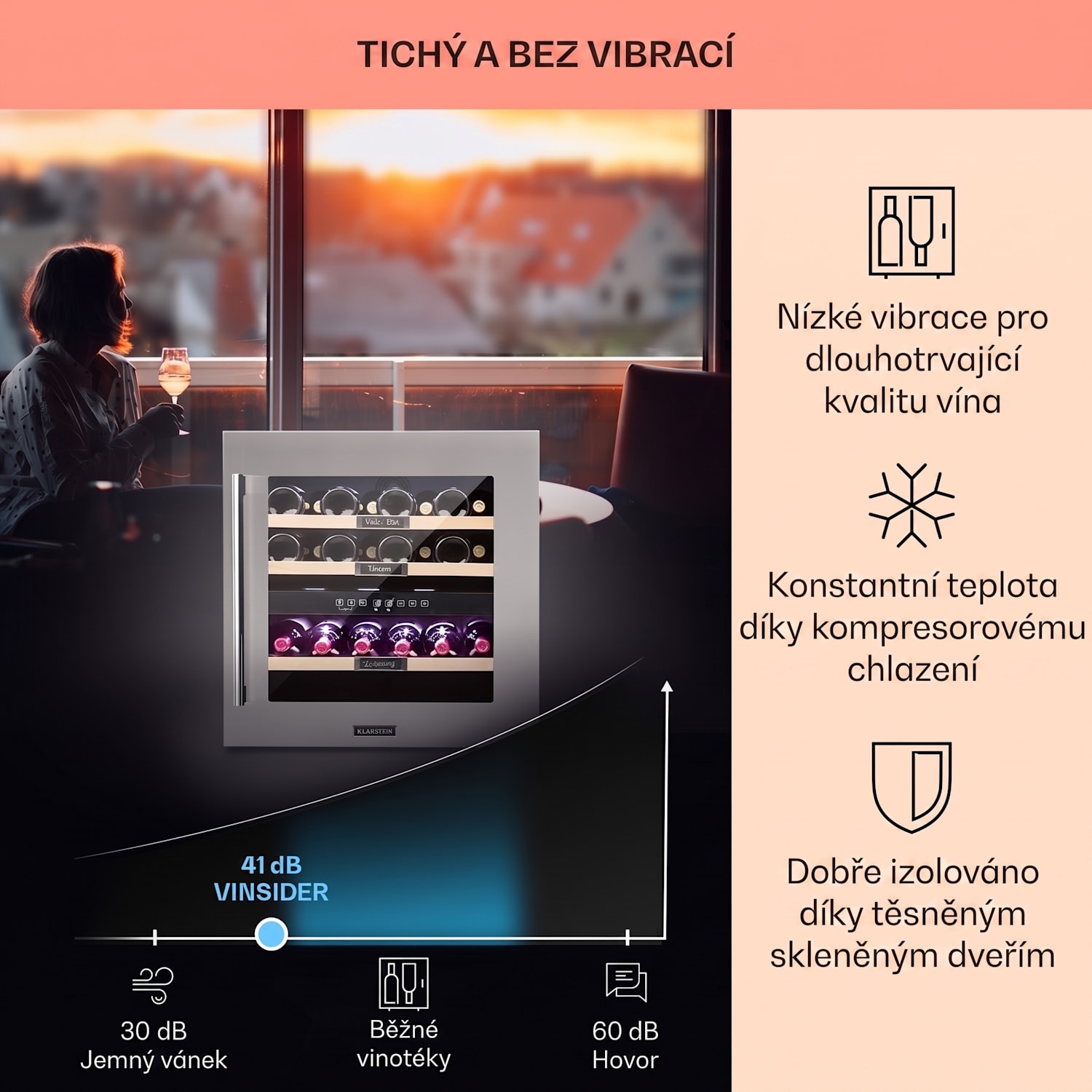 Vinsider 36, vinotéka, 94 l, 2 zóny, 5-22 °C, nerezová ocel 36 lahví | 2 chladicí zóny | Nerezová ocel