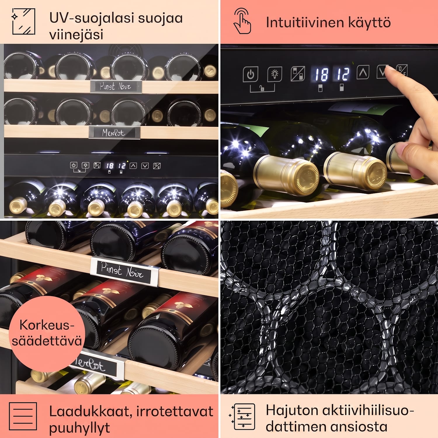 Vinsider 36 -viinikaappi 2 jäähdytysaluetta 5-22 °C 85 l ruostumaton teräs 36 pulloa | 2 jäähdytysalue | Ruostumaton Teräs