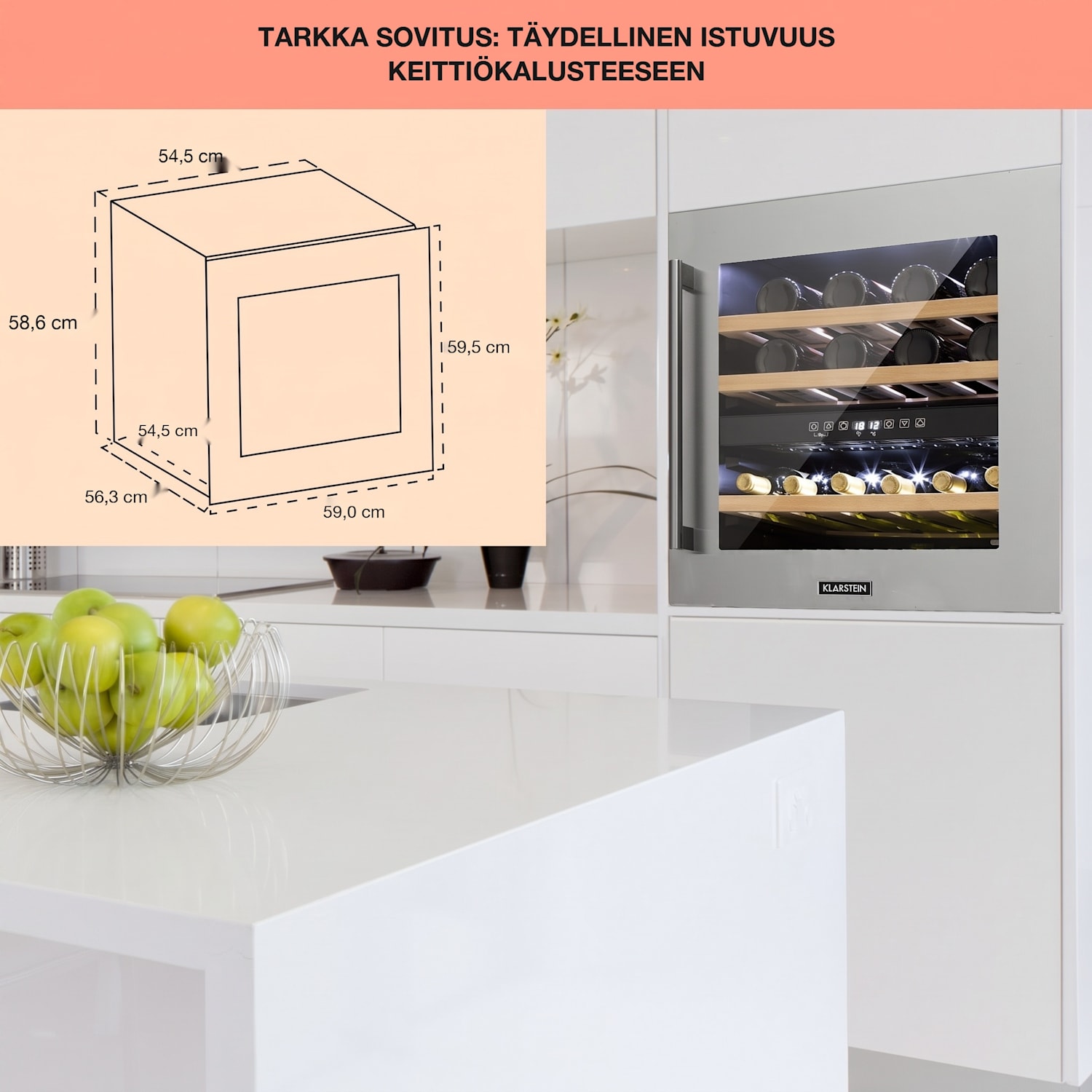 Vinsider 36 -viinikaappi 2 jäähdytysaluetta 5-22 °C 85 l ruostumaton teräs 36 pulloa | 2 jäähdytysalue | Ruostumaton Teräs