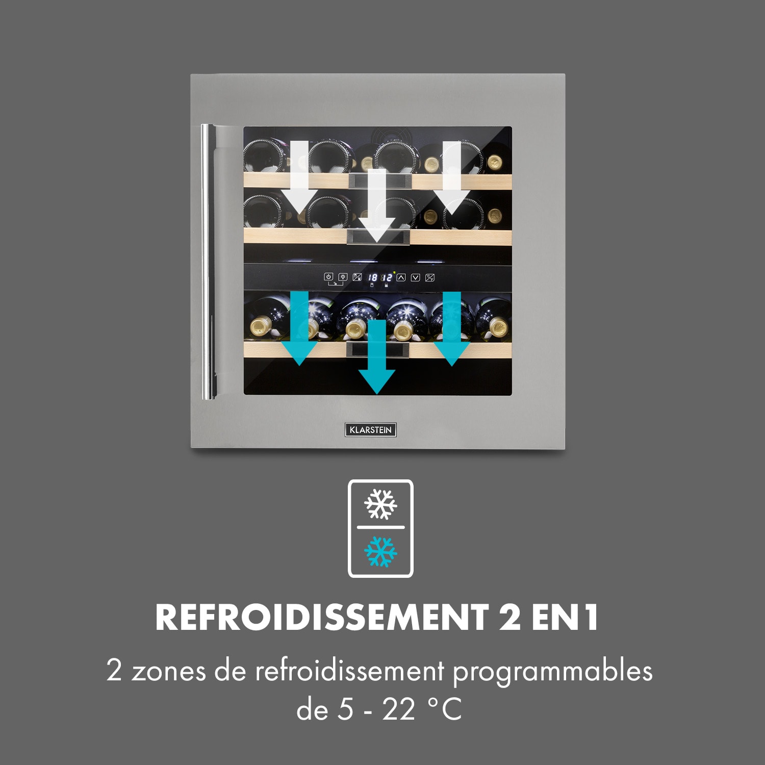 Vinsider 36 wijnkoelkast 2 koelzones 5-22°C 85 liter roestvrij staal 36 flessen | 2 koelzones | Roestvrij Staal
