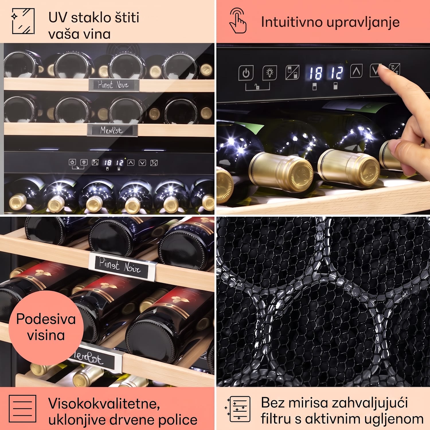 Vinsider 36, hladnjak za vino, 2 zone hlađenja, 5-22 ° C, 94l, nehrđajući čelik 36 boca | 2 | Nehrđajući čelik