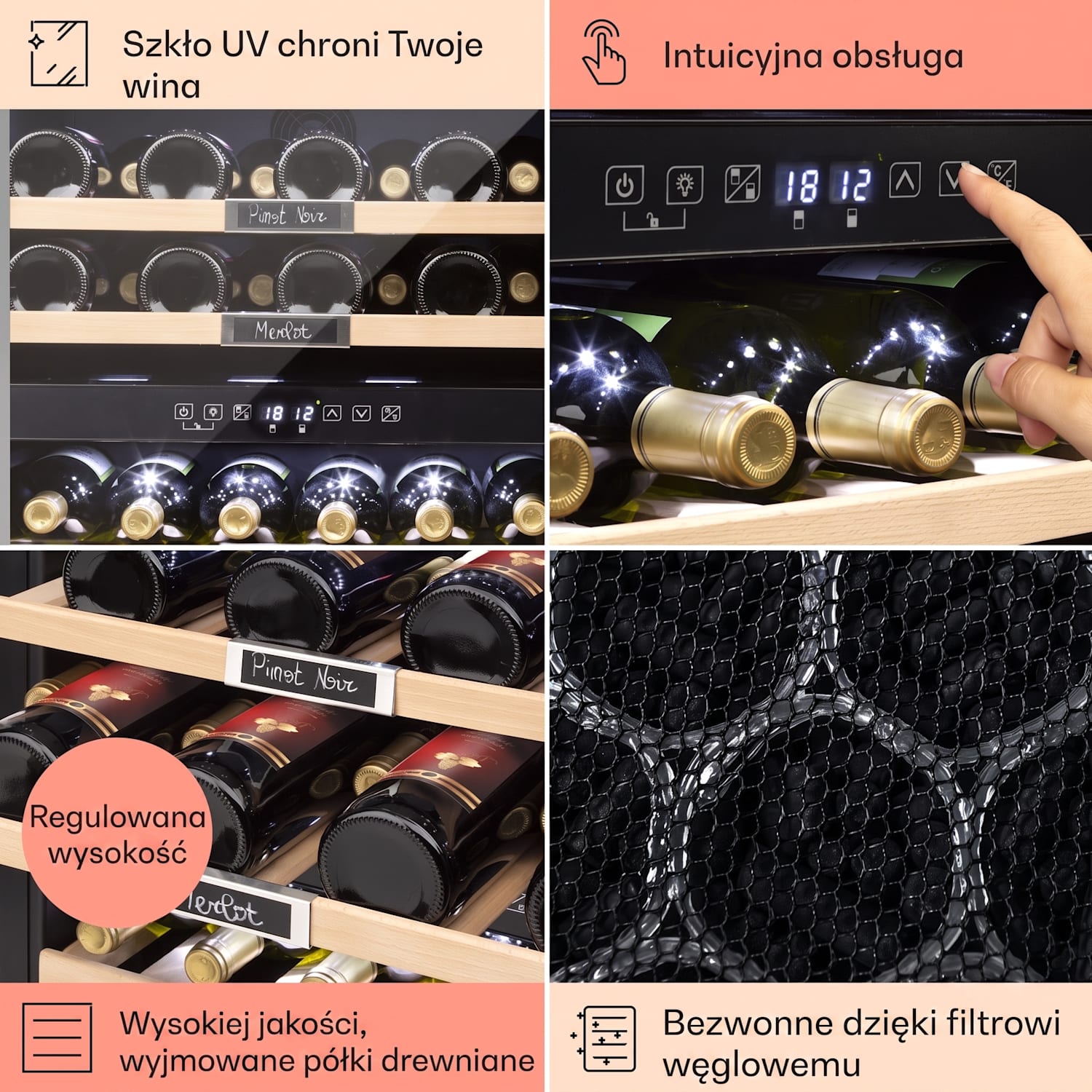 Vinsider 36, chłodziarka do wina, 2 strefy chłodzenia, 5-22°C, 94 l, stal szlachetna 36 butelek | 2 strefy chłodzenia | Stal nierdzewna