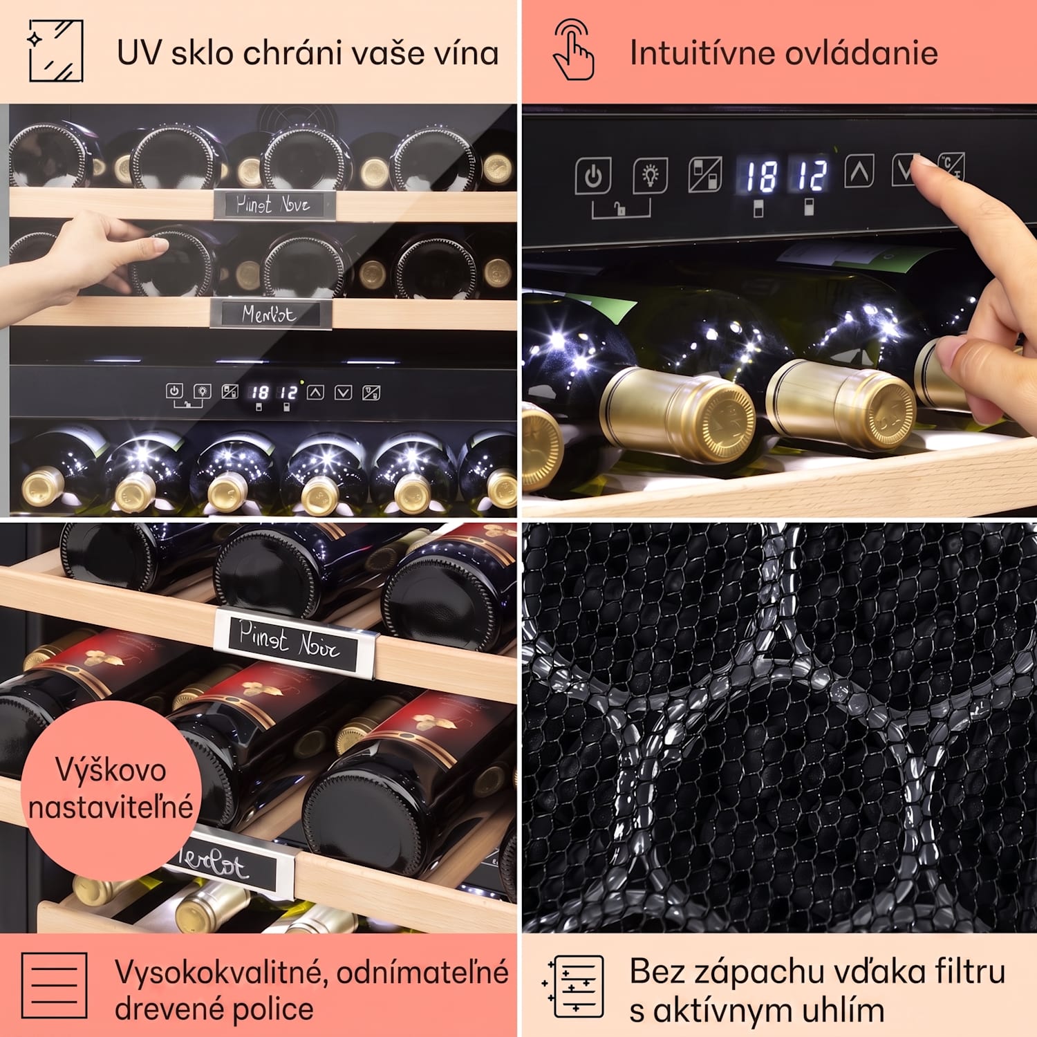 Vinsider 36, vinotéka, 94 l, 5-22°C, 2 zóny, nehrdzavejúca oceľ 36 fliaš | 2 chladiace zóny | Nehrdzavejúca oceľ