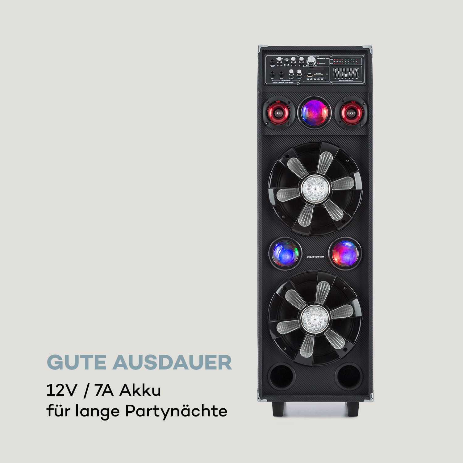 DisGo Box 2100 PA-Anlage 100W RMS BT SD-Slot LEDs USB Akku 