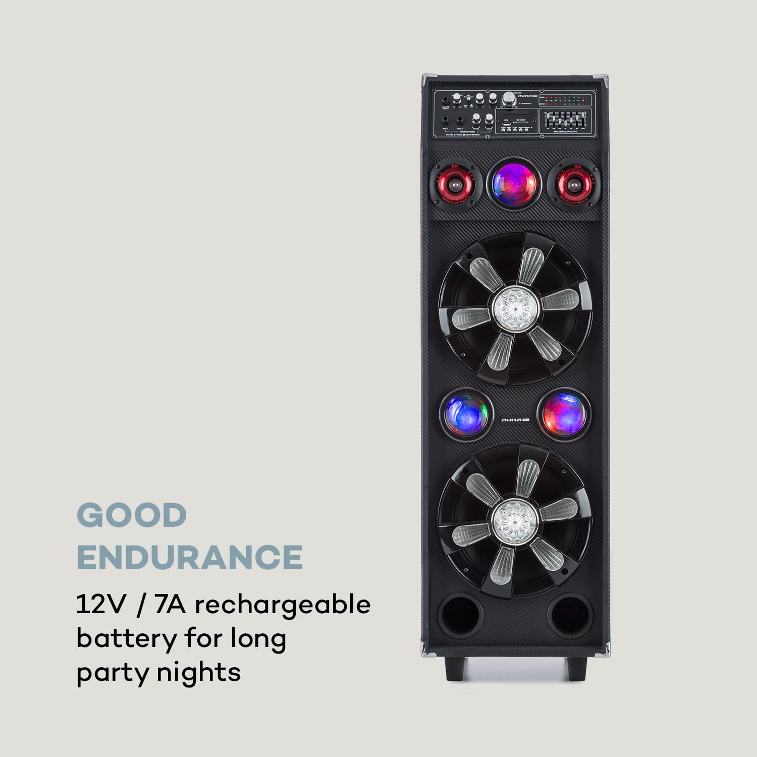 DisGo Box 2100 impianto PA 100W RMS BT slot SD LED USB batteria nero 