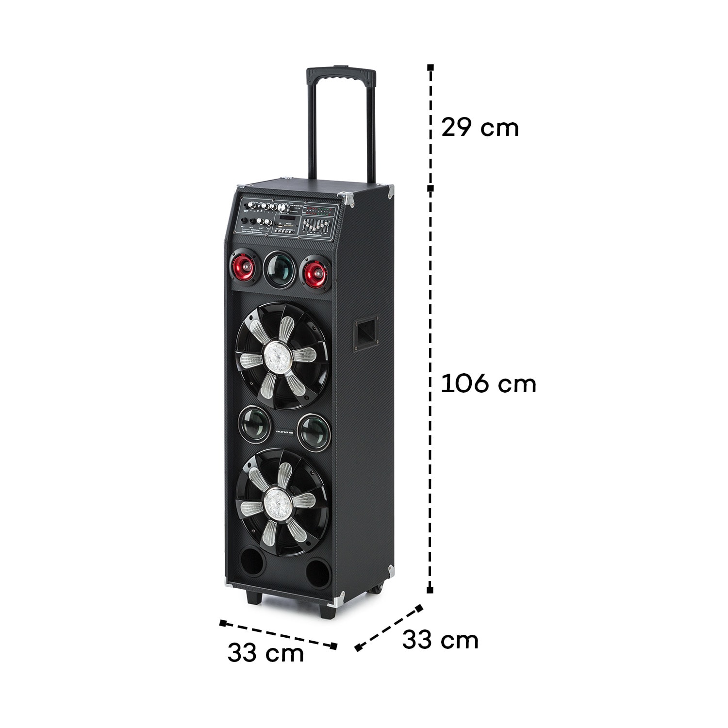 DisGo Box 2100 PA-Anlage 100W RMS BT SD-Slot LEDs USB Akku 