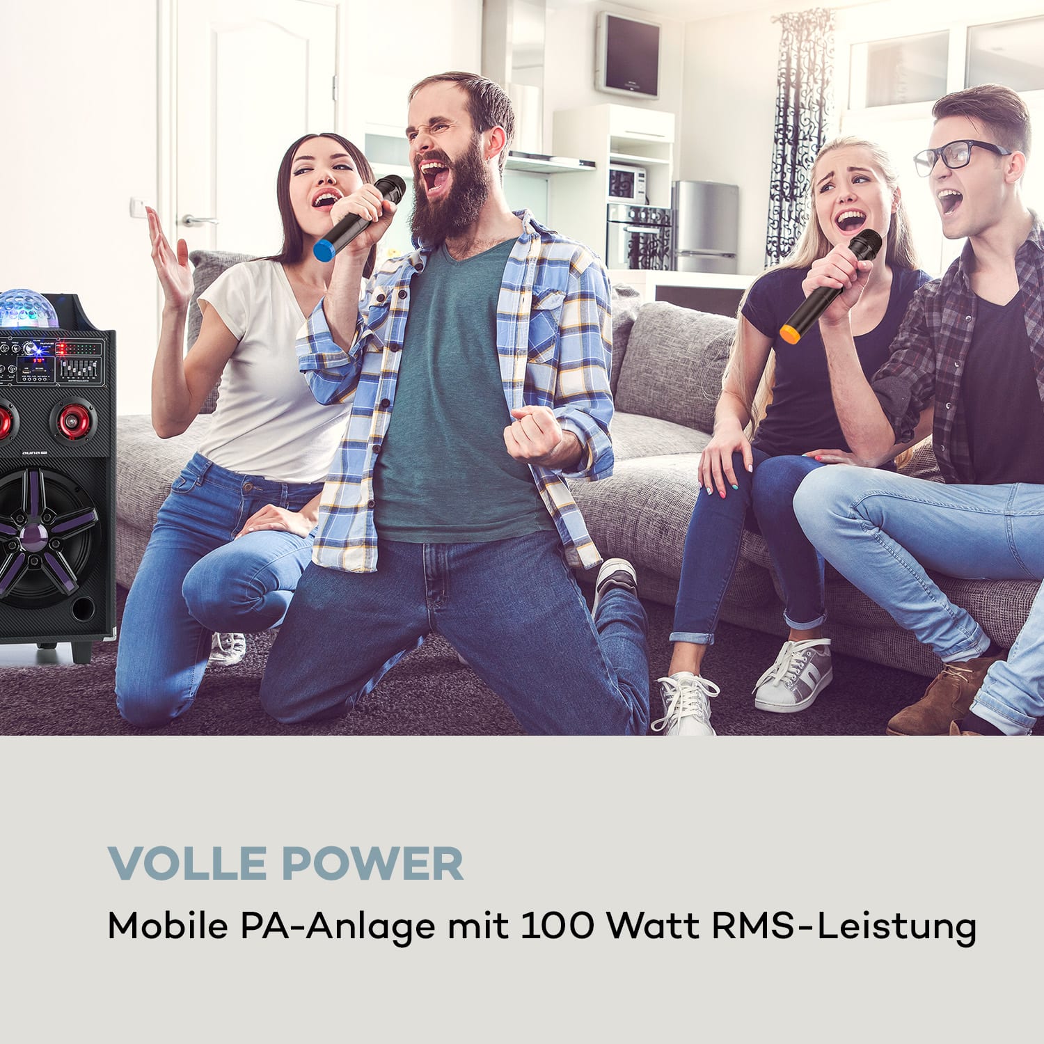 DisGo Box 100 Mobile PA-Anlage 50W RMS BT SD-Slot LEDs USB Akku 