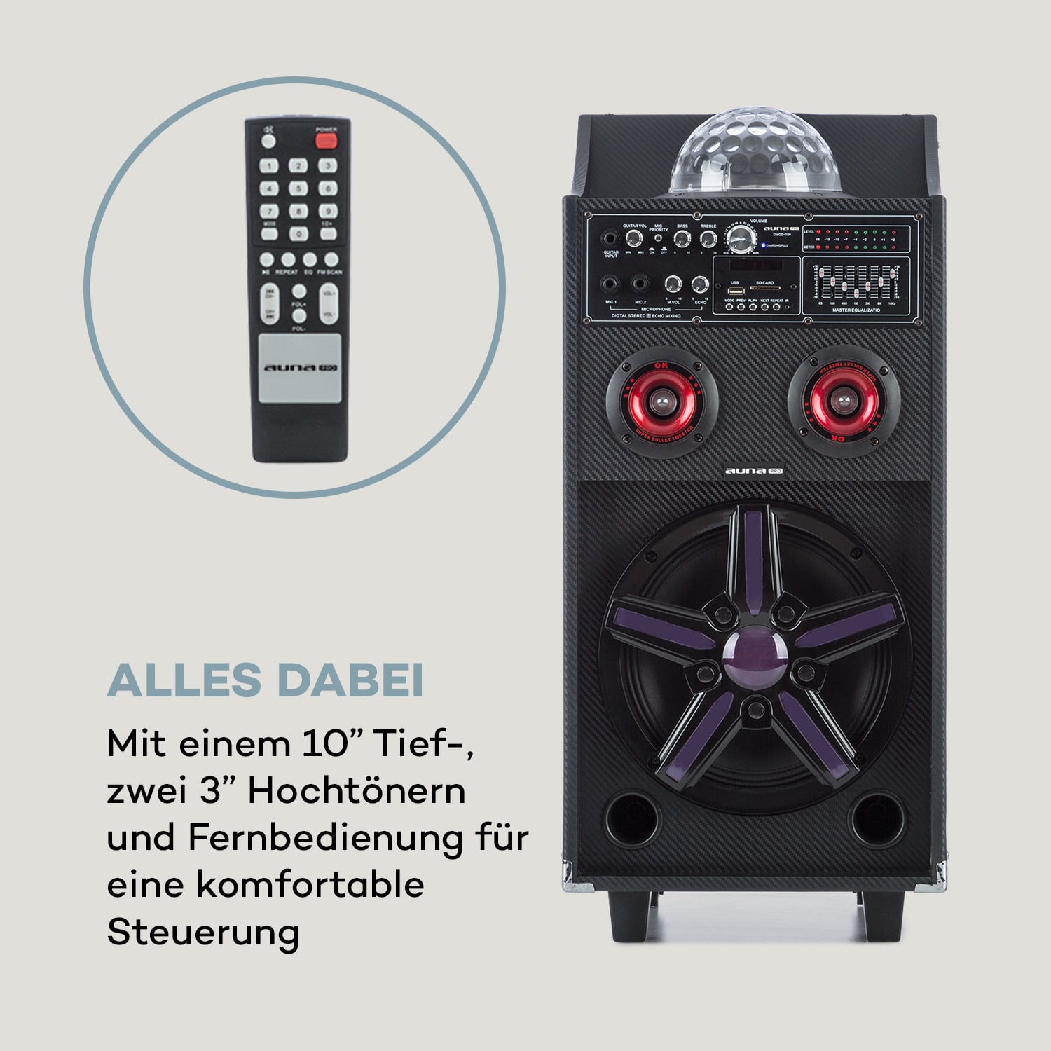 DisGo Box 100 Mobile PA-Anlage 50W RMS BT SD-Slot LEDs USB Akku 