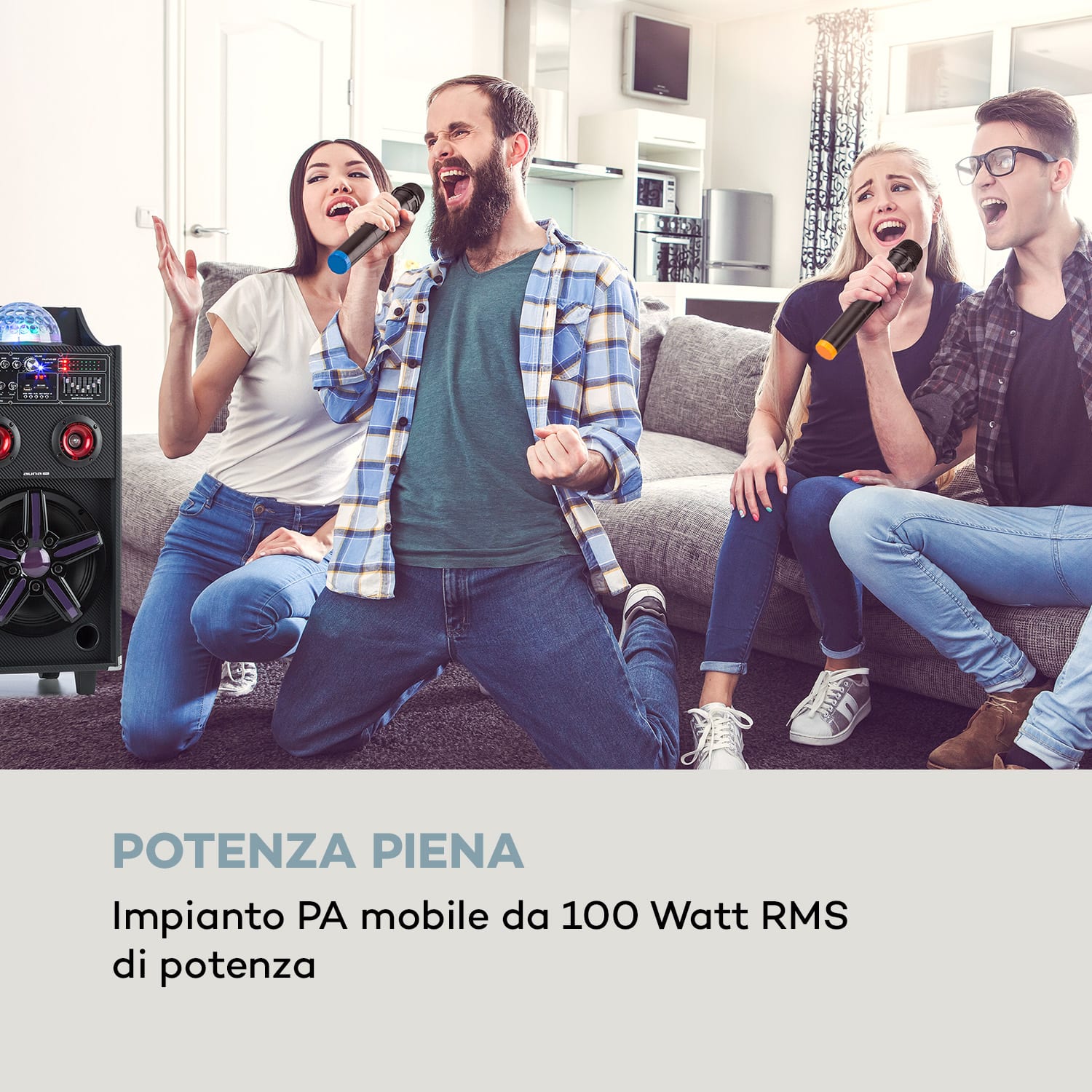 DisGo Box 100 impianto PA portatile 50W RMS BT slot SD LED USB batteria nero 