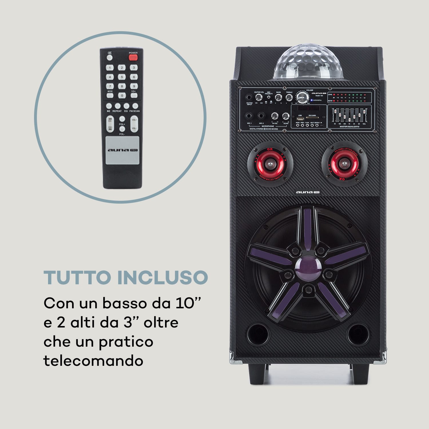 DisGo Box 100 impianto PA portatile 50W RMS BT slot SD LED USB batteria nero 