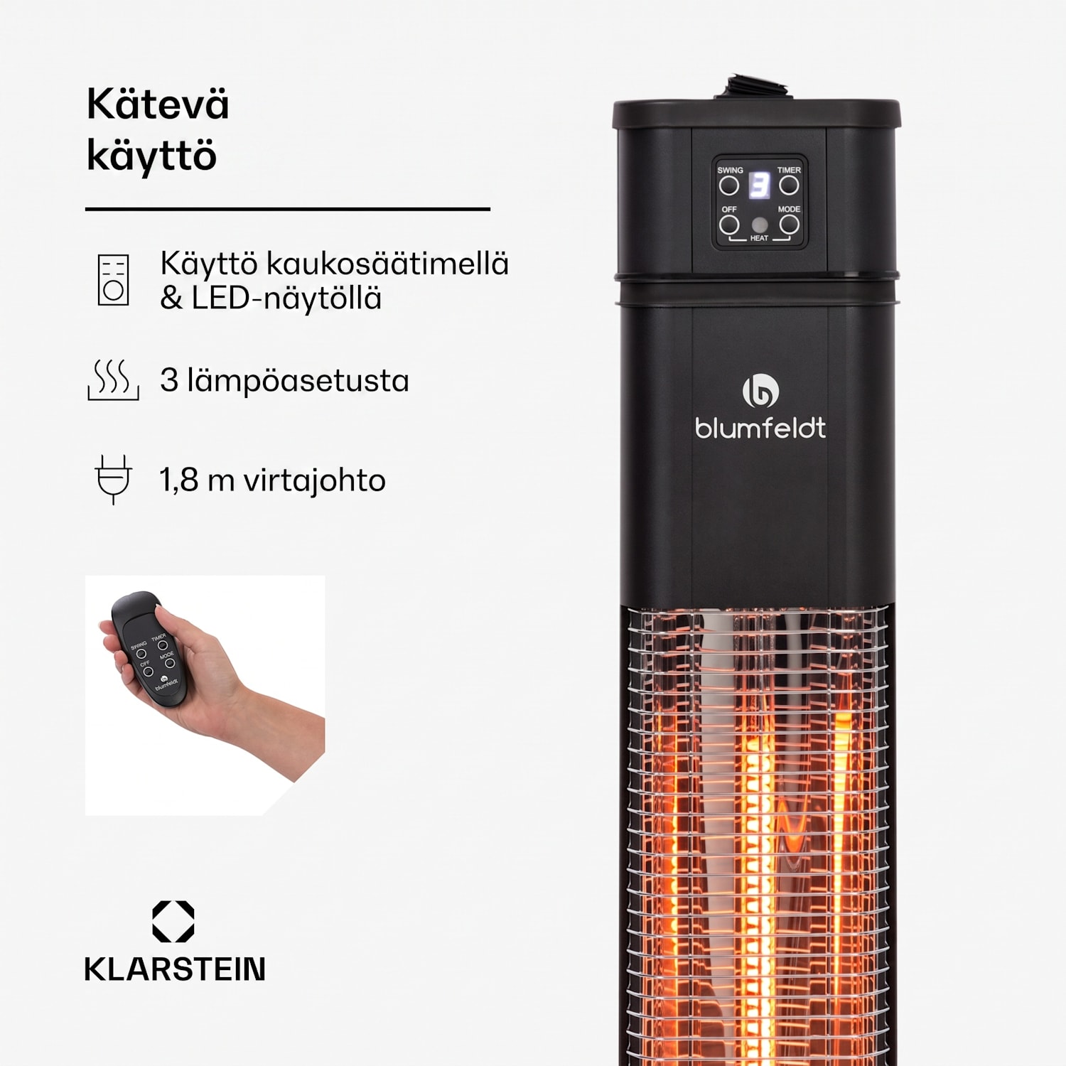 Heat Guru Plus, lämmitin, 2000 W, 3 lämmityporrasta, kaukosäädin, musta 2000 W | Musta