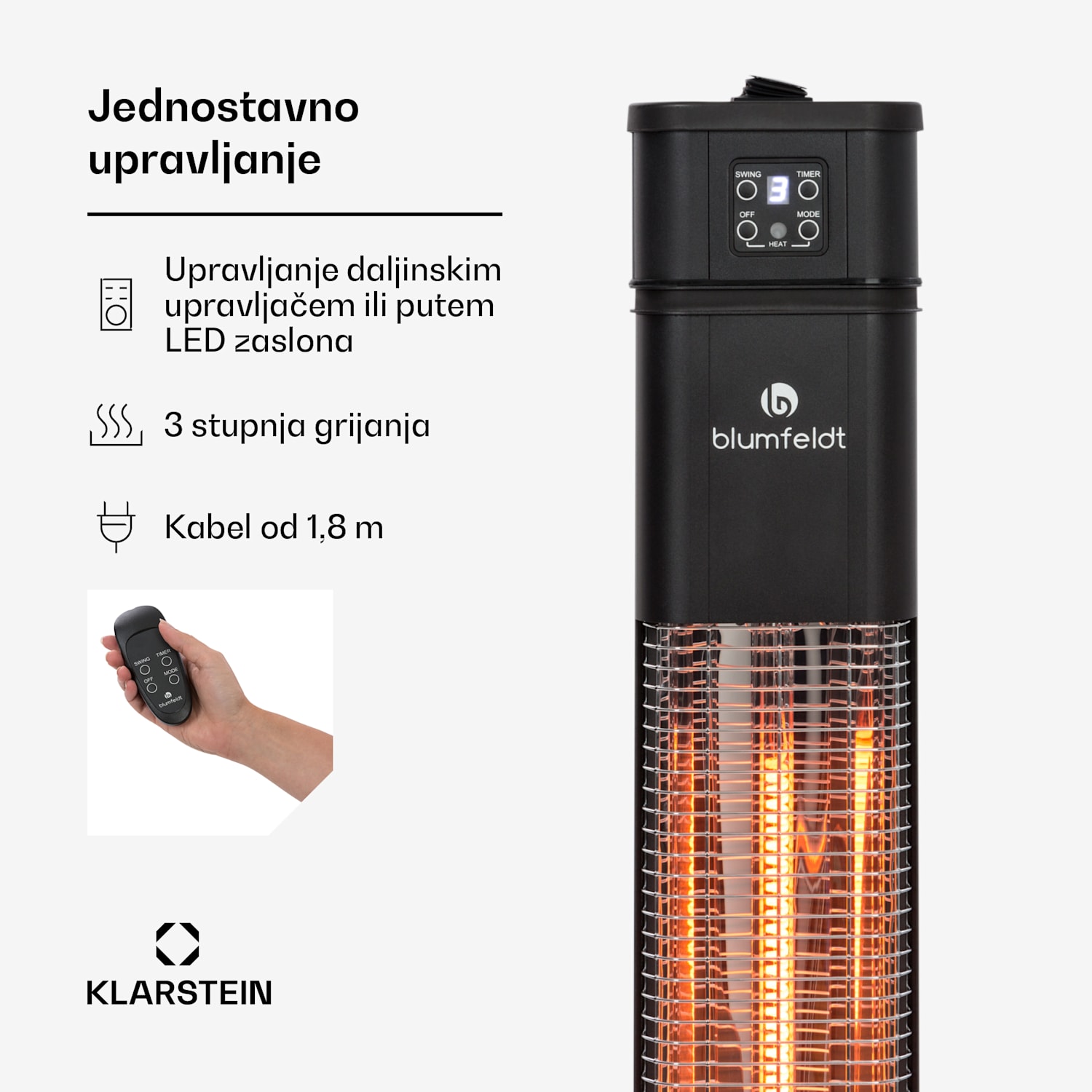 Heat Guru Plus, infracrveni grijač, 2000 W, 3 razine grijanja, daljinski upravljač, crni 2000 W | Crna