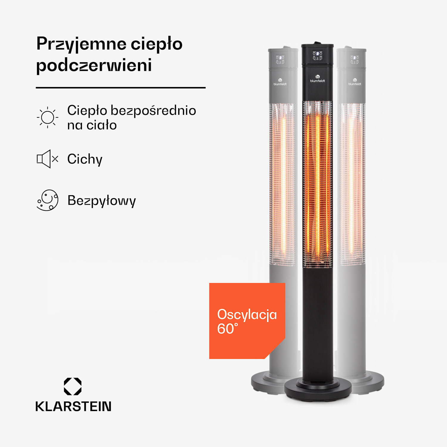 Heat Guru Plus, promiennik podczerwieni, kolumnowy, 2000 W, 3 poziomy grzania, pilot zdalnego sterowania 2000 W | Czarny