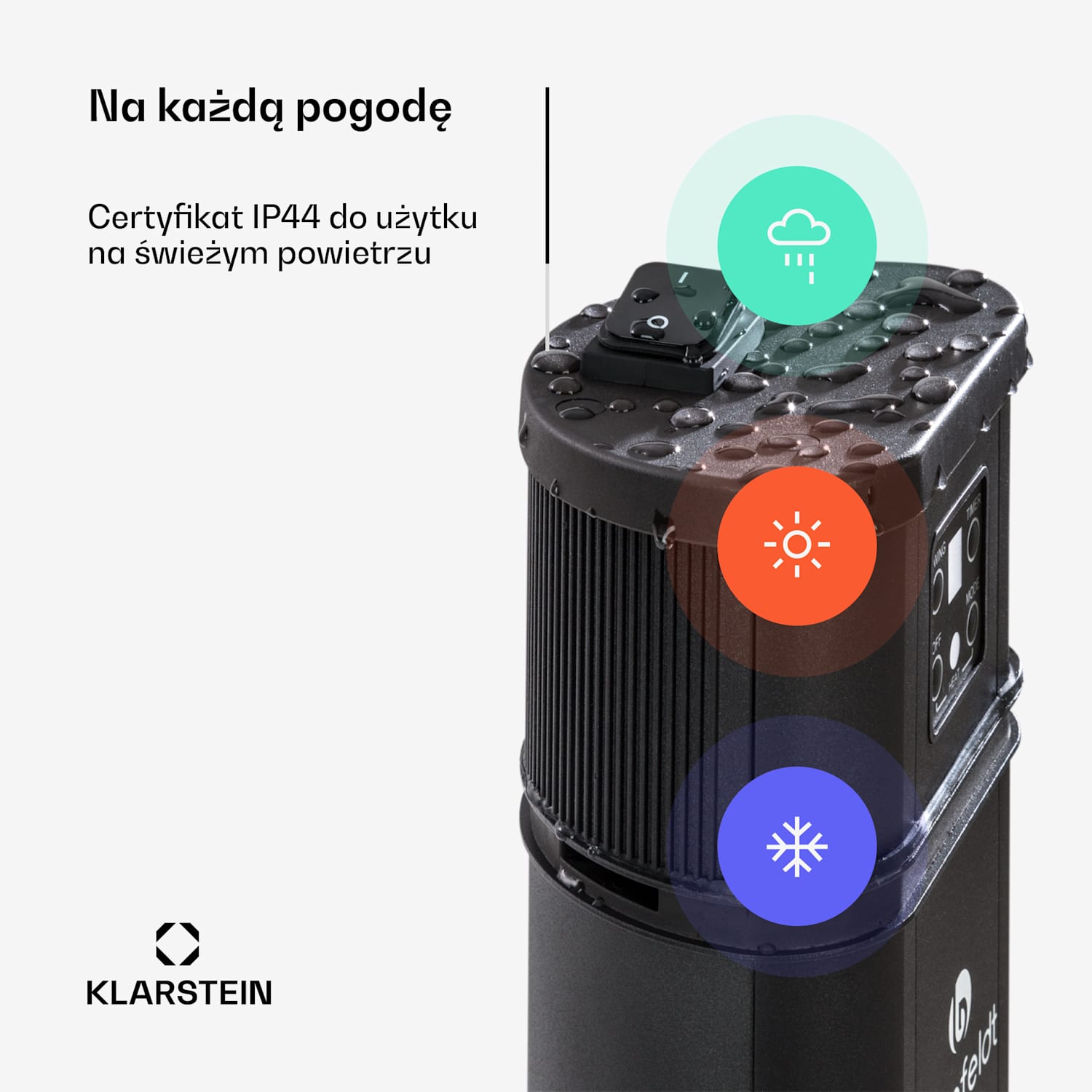 Heat Guru Plus, promiennik podczerwieni, kolumnowy, 2000 W, 3 poziomy grzania, pilot zdalnego sterowania 2000 W | Czarny