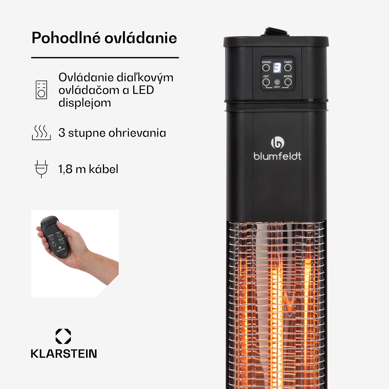 Heat Guru Plus, infračervený ohrievač, 2000 W, 3 stupne ohrevu, diaľkový ovládač, čierny 2000 W | Čierna