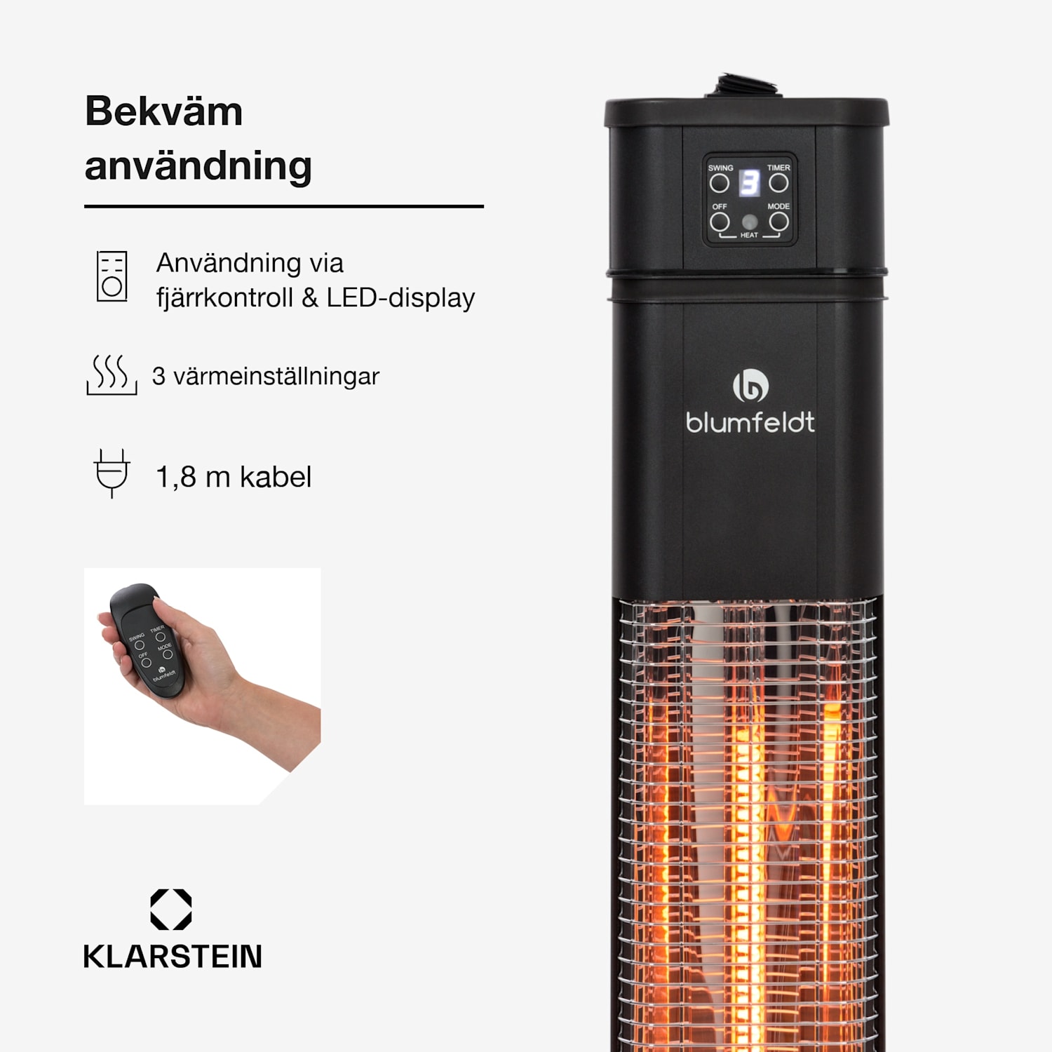 Heat Guru värmestrålare 2 000 W 3 värmenivåer fjärrkontroll svart 2000 W | Svart