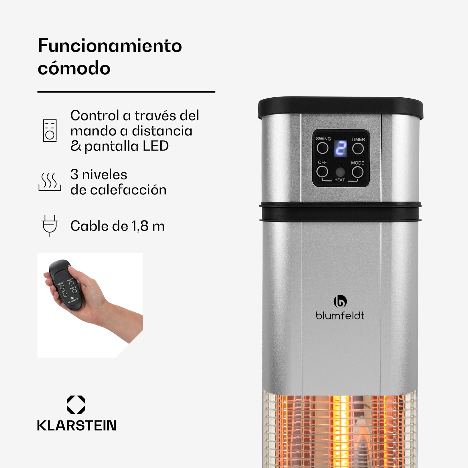 Heat Guru Plus Radiador 2000 W 3 niveles de calor Mando a distancia Plateado 