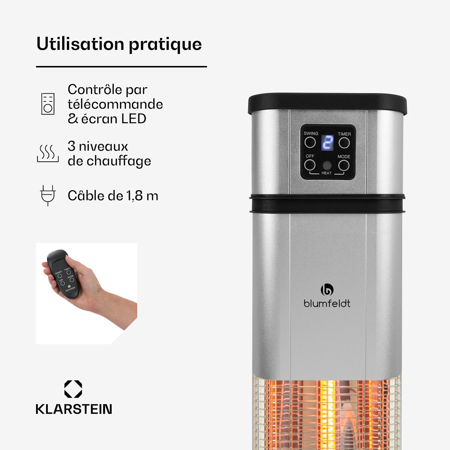 Heat Guru Plus radiateur 2000 W 3 vitesses Télécommande argent 2000 W | Argent