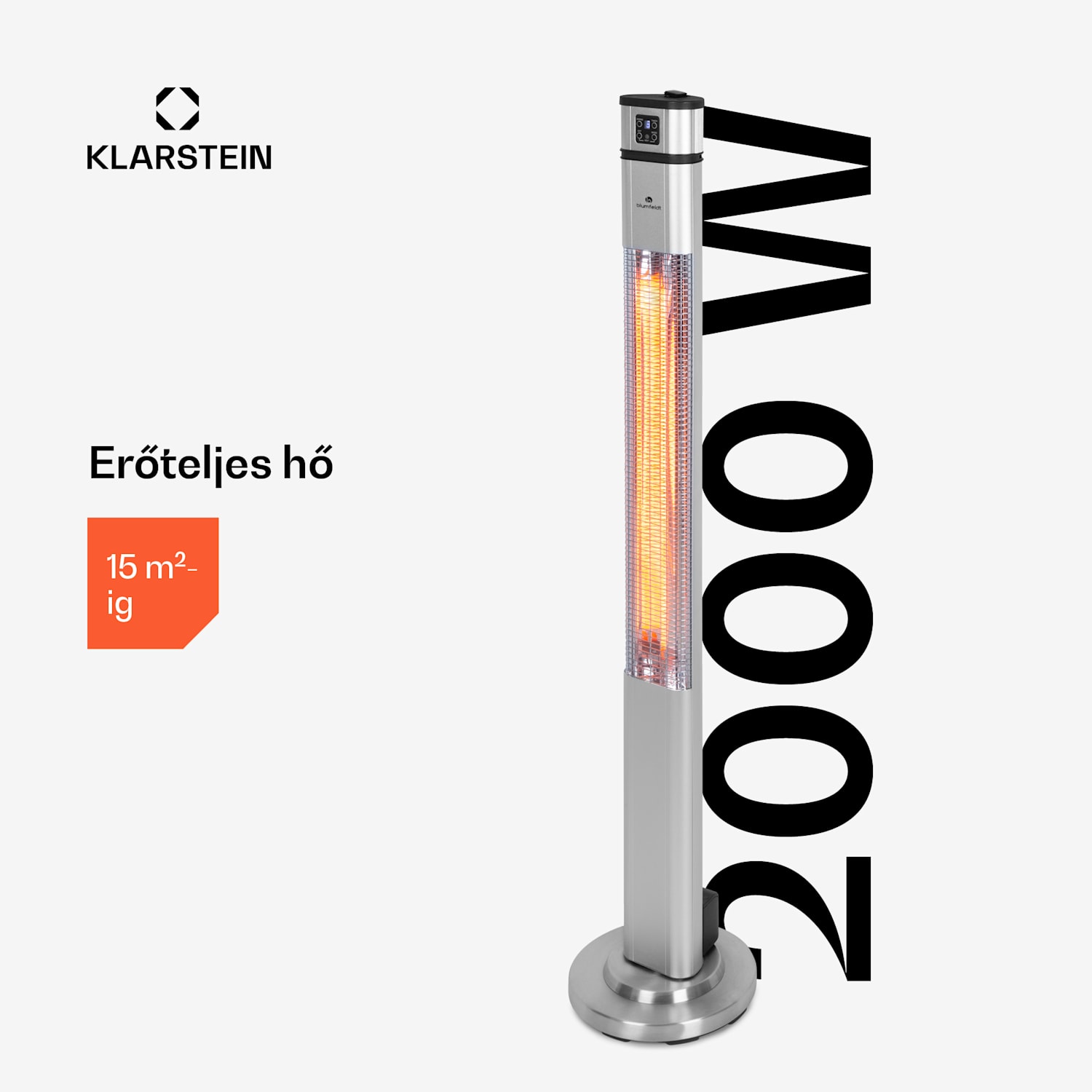 Heat Guru Plus, infravörös hősugárzó, 2000 W, 3 fűtési fokozat, távirányító, ezüst 2000 W | Ezüst