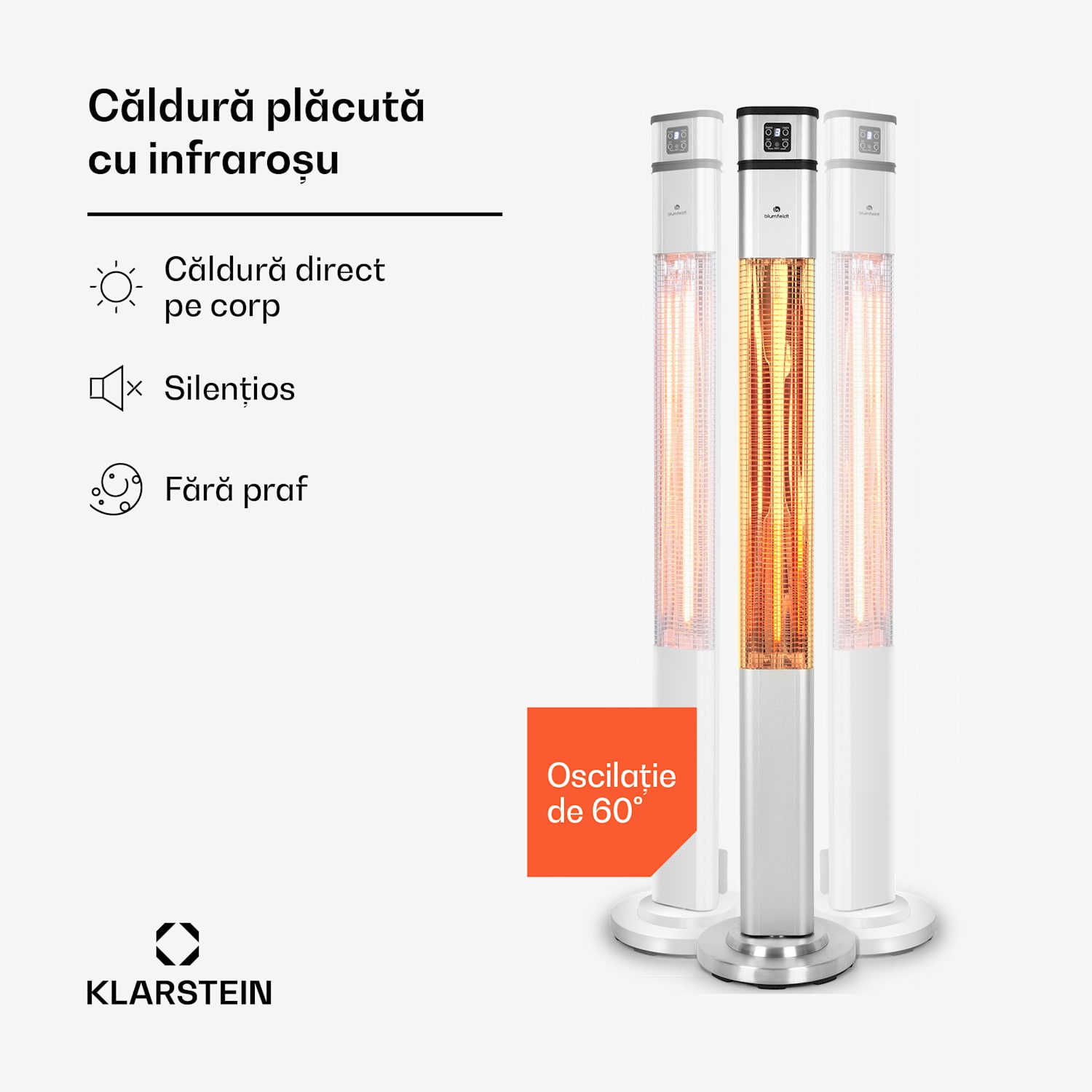 Heat Guru Plus, încălzitor cu infraroșu, 2000 W, 3 trepte de încălzire, telecomandă, argintiu 